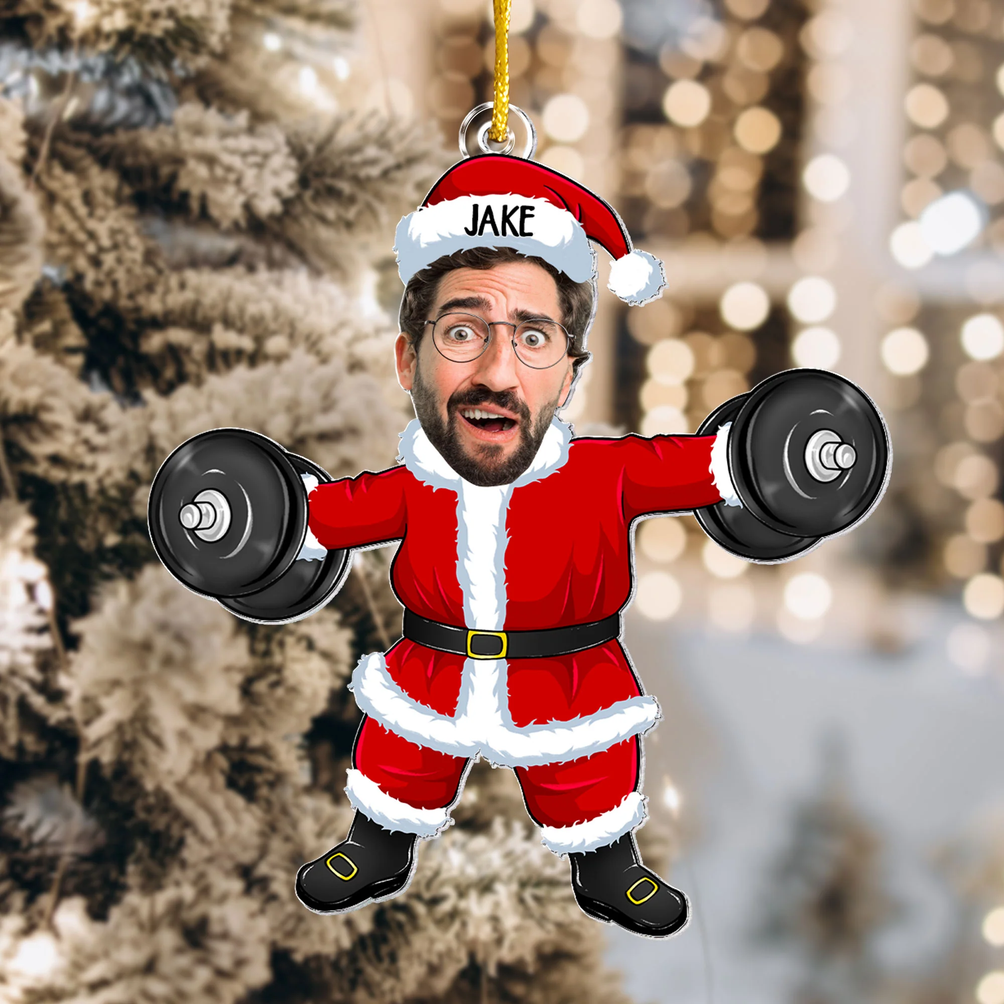 Gym Lovers In Santa Costumes - Personalized Acrylic Photo Ornament - Image 6