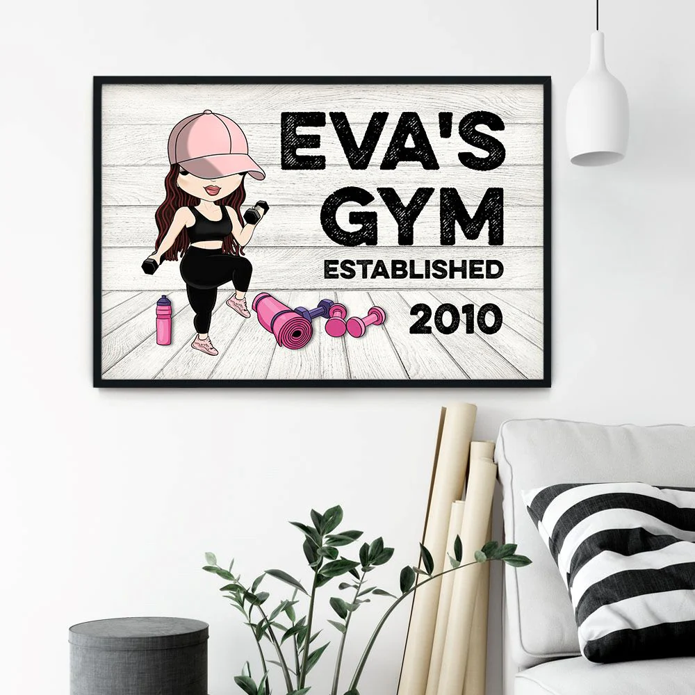 Gym Sign - Personalized Poster/Wrapped Canvas - Gift For Gymer - Cute Fitness Girl - Image 2