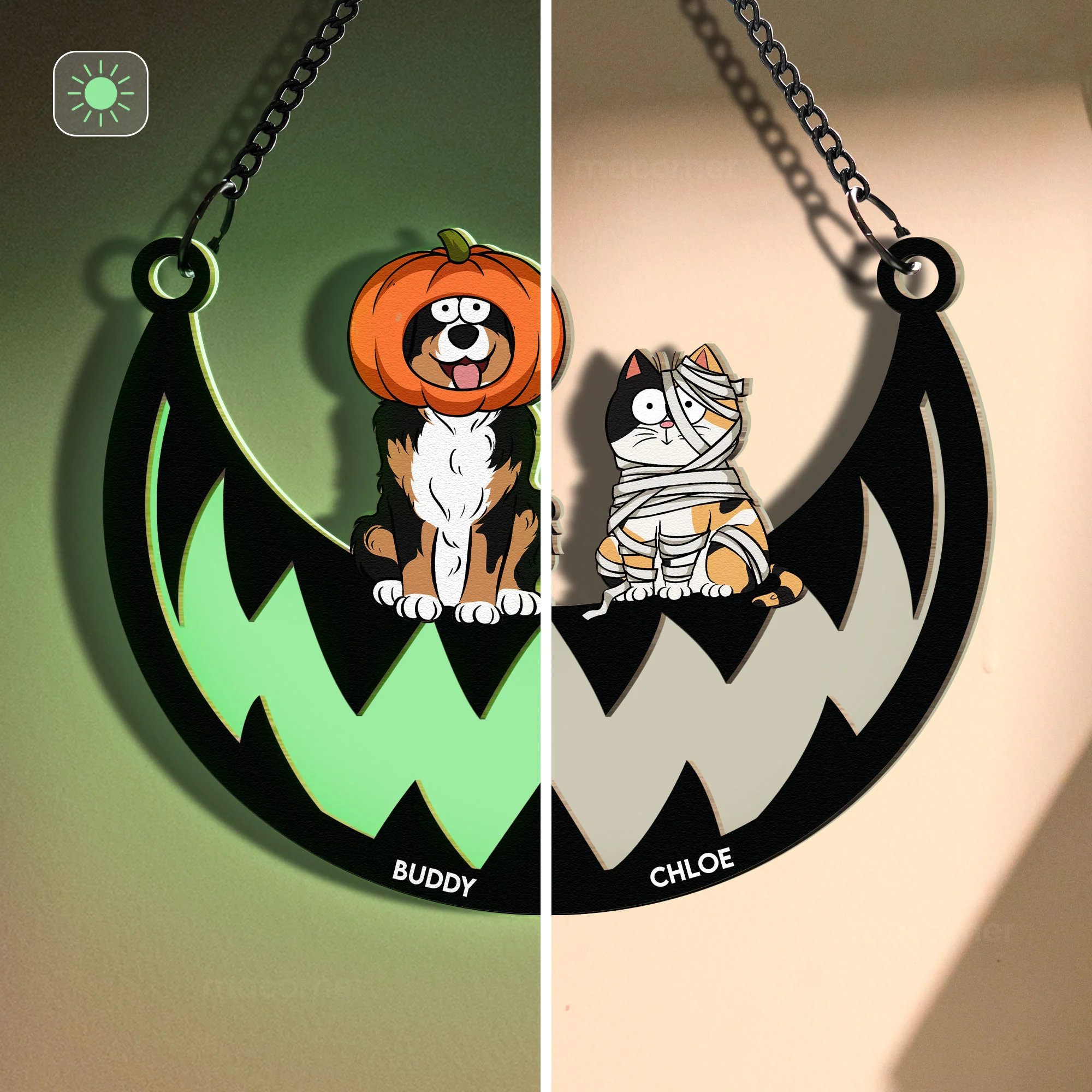 Halloween Costumes Cats & Dogs - Personalized Window Hanging Luminous Suncatcher - Image 3