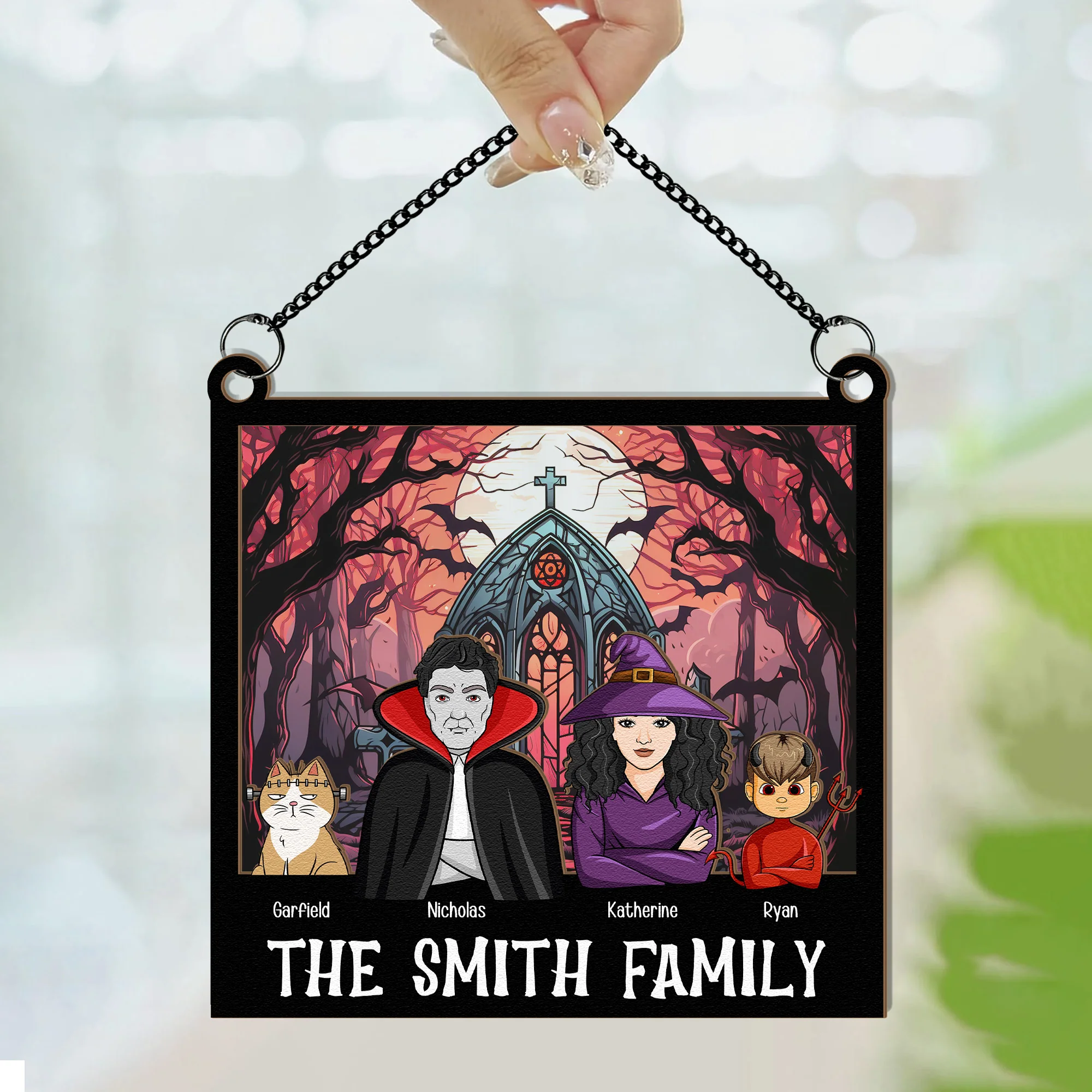 Halloween Family Monster Characters - Personalized Window Hanging Suncatcher Ornament - Image 4