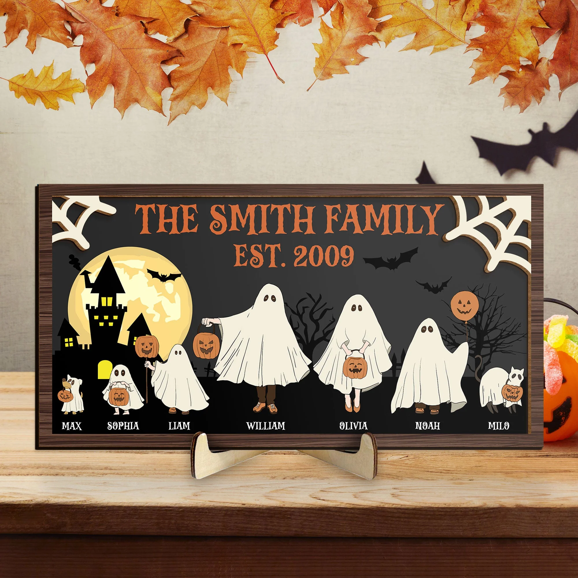 Halloween Ghost Family - Personalized 2 Layers Wooden Plaque - Image 3