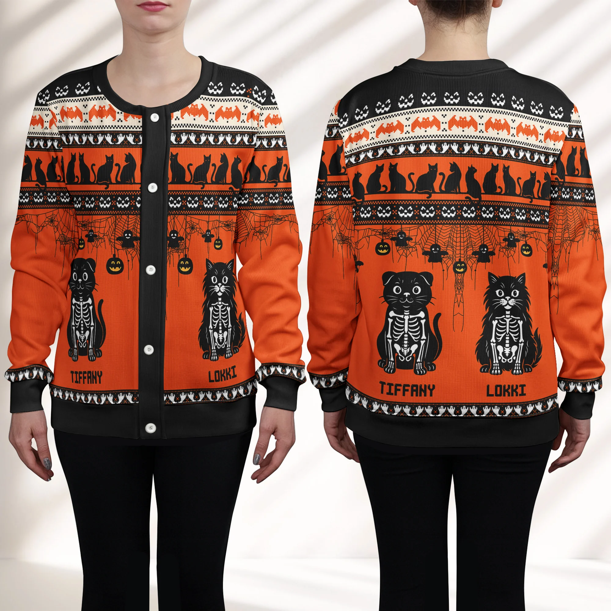 Halloween Pet Pumpkins Dog Cat Skeleton Wizard - Personalized Crewneck Cardigan - Image 2