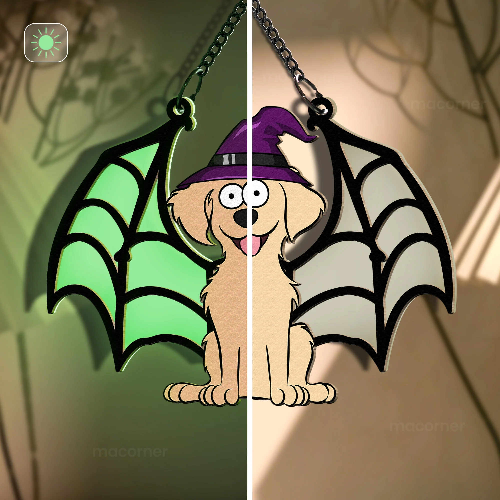 Halloween With Fur Babies - Personalized Window Hanging Luminous Ornament - Image 5