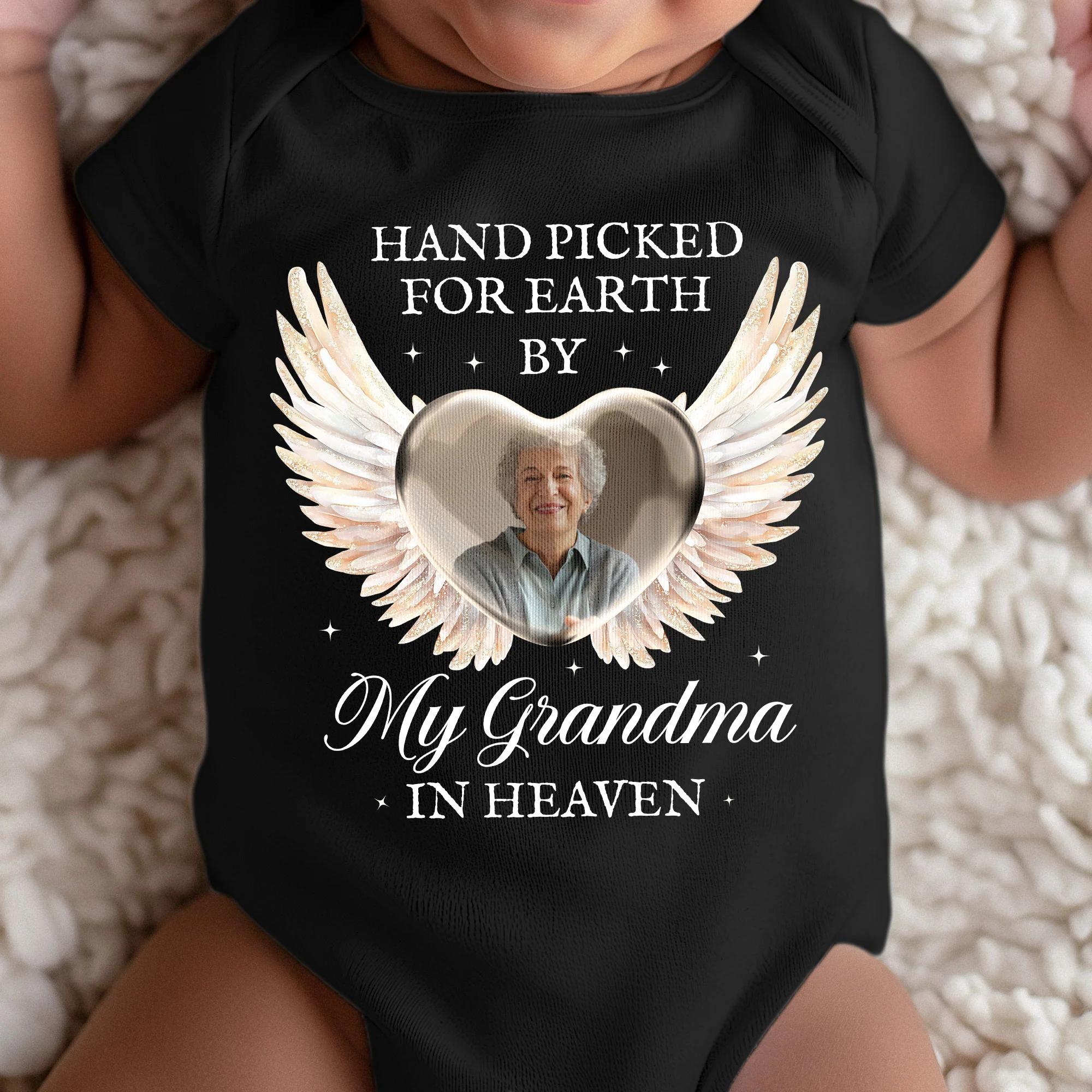 Hand Picked For Earth By My Loved One In Heaven - Personalized Photo Baby Bodysuit - Image 4