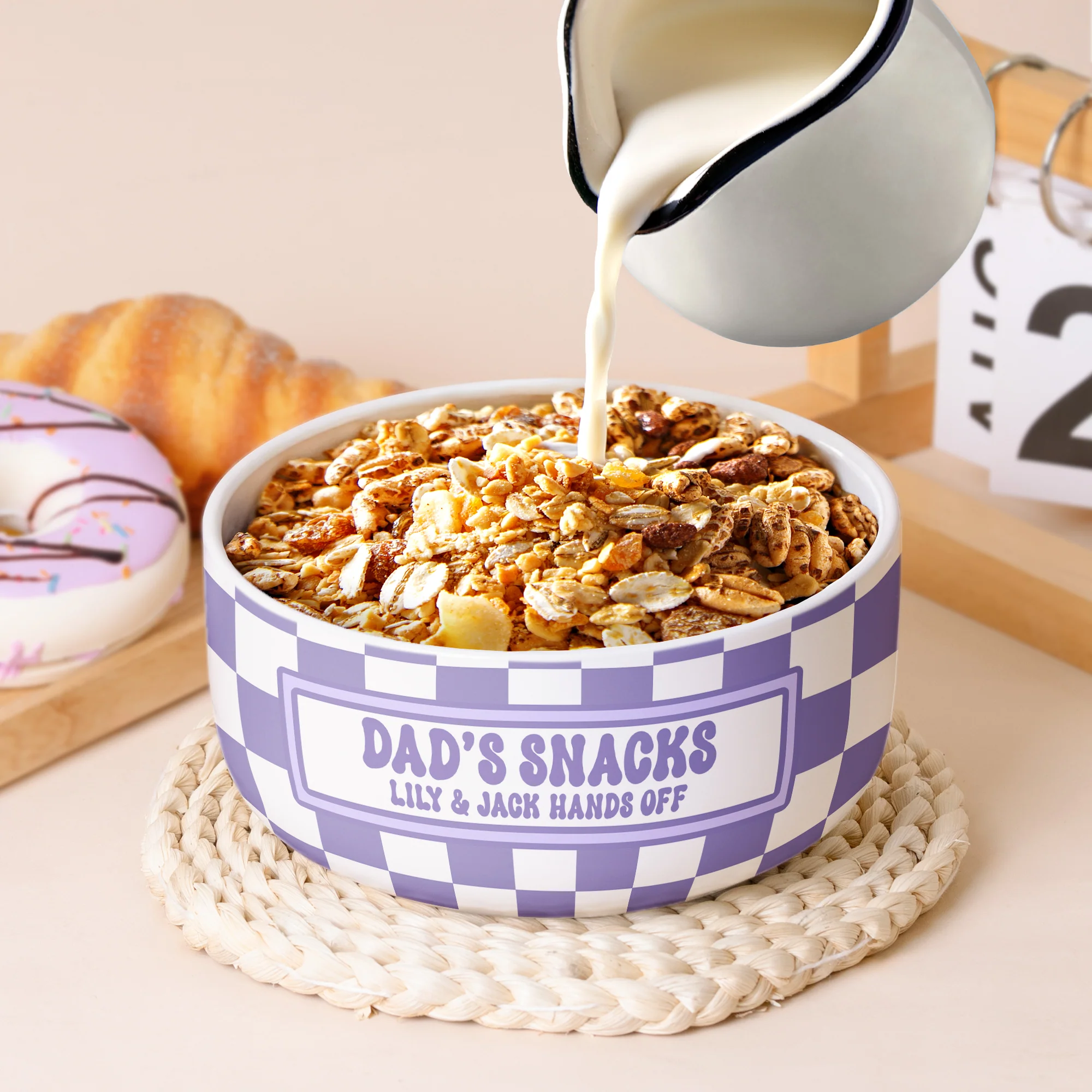 Hands Off His Snacks Gift For Him Dad Grandpa - Personalized Ceramic Bowl - Image 2