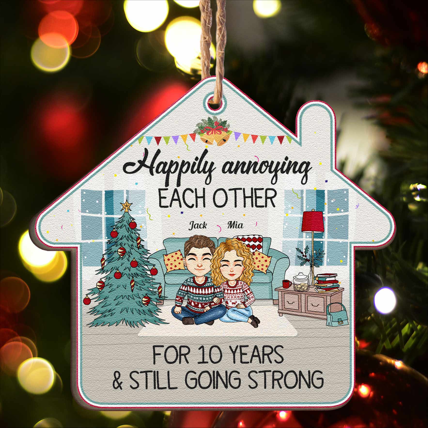 Happily Annoying Each Other & Still Going Strong - Personalized Custom Shaped Wooden Ornament - Image 2
