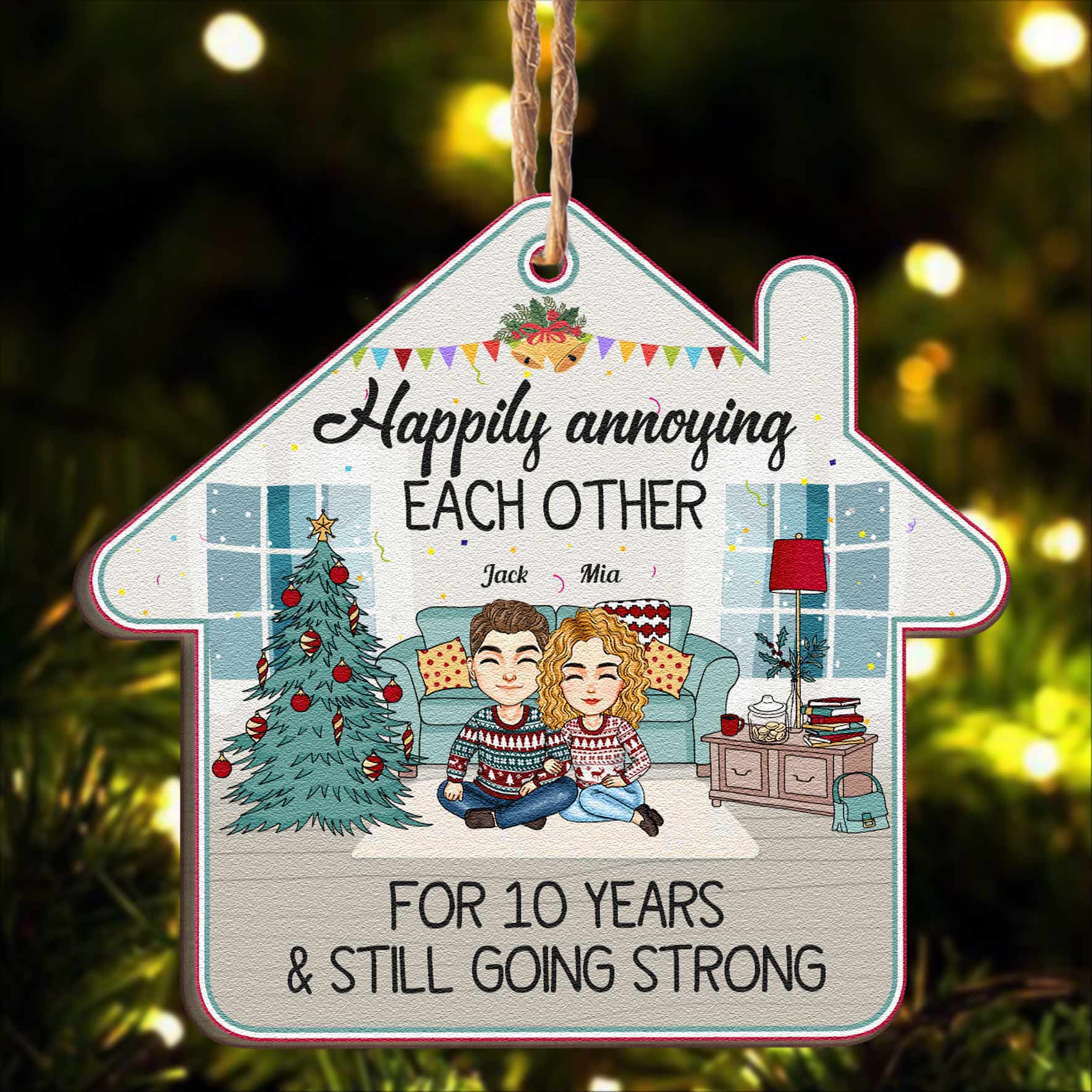 Happily Annoying Each Other & Still Going Strong - Personalized Custom Shaped Wooden Ornament - Image 3