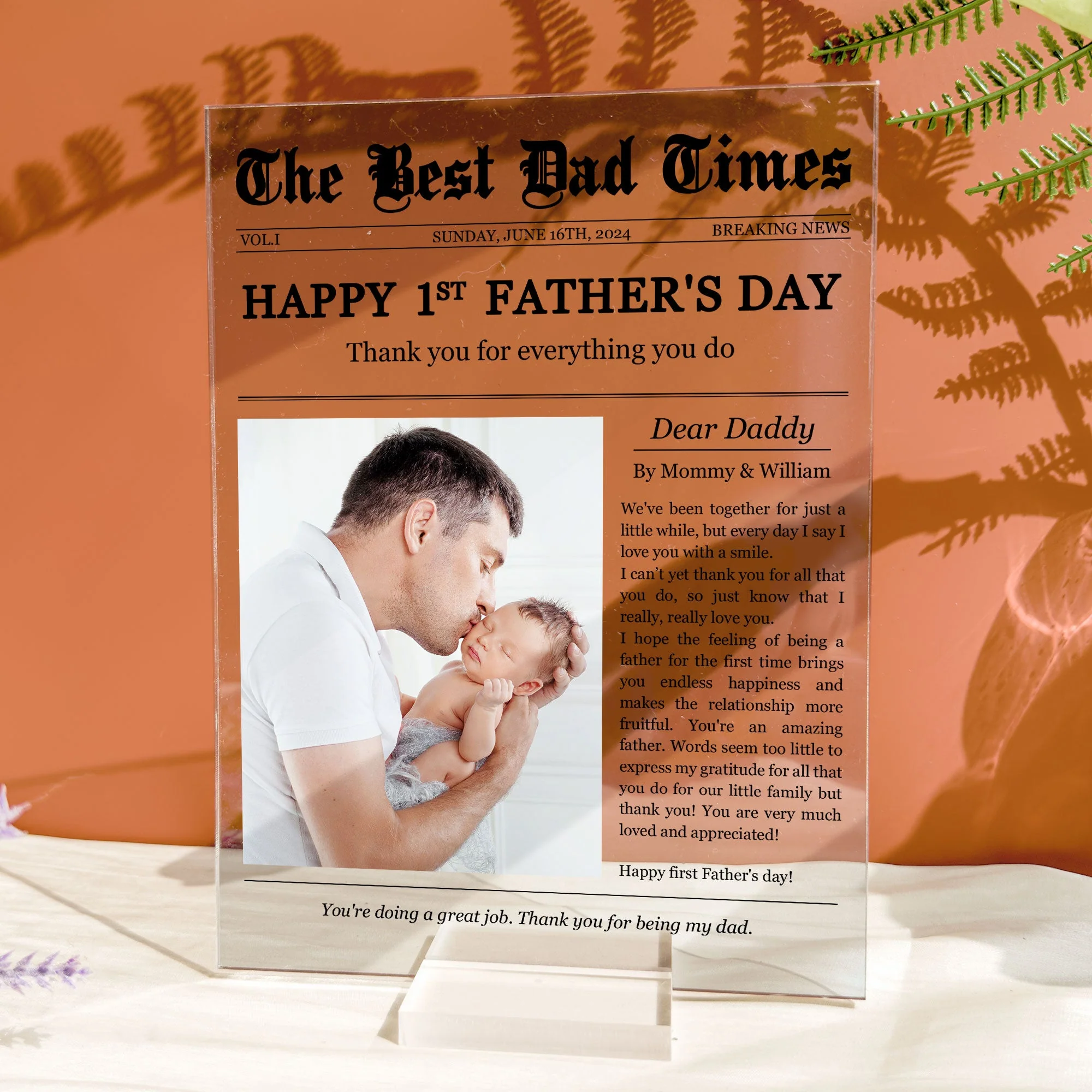 Happy 1st Father's Day Thank You For Everything - Personalized Acrylic Photo Plaque - Image 4