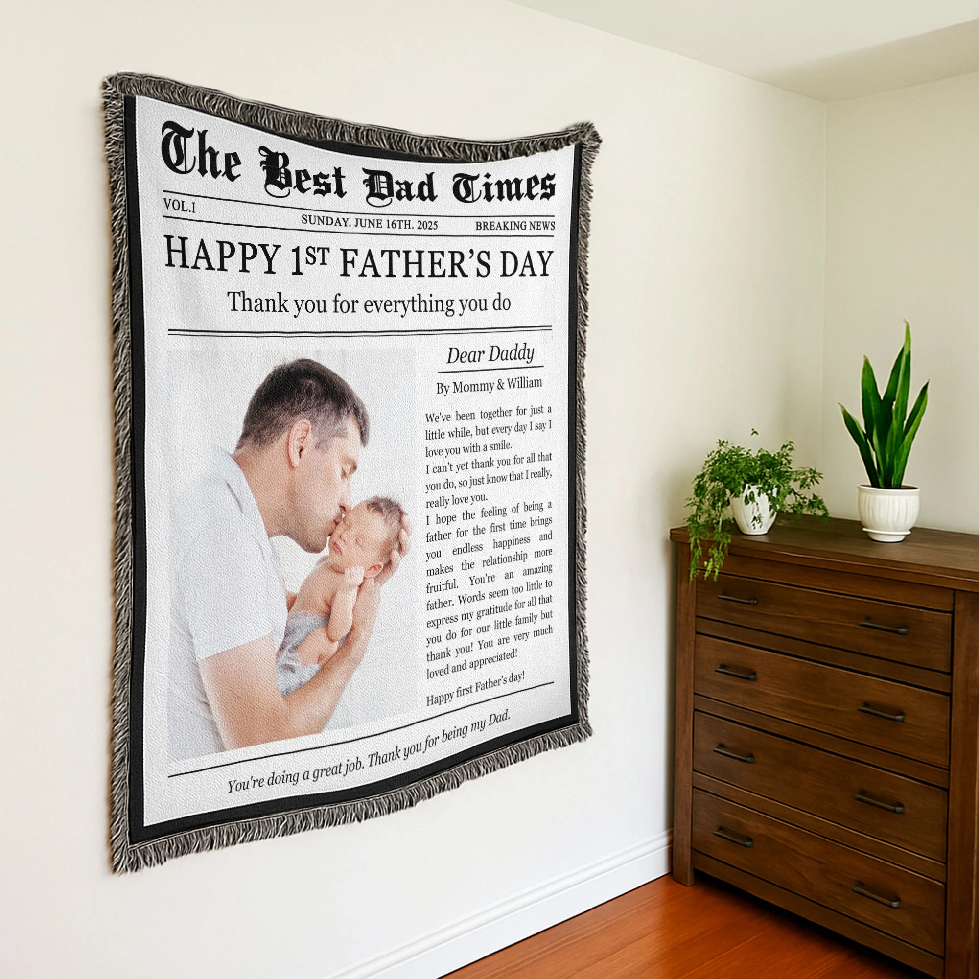 Happy 1st Father's Day Thank You For Everything - Personalized Photo Woven Blanket - Image 3