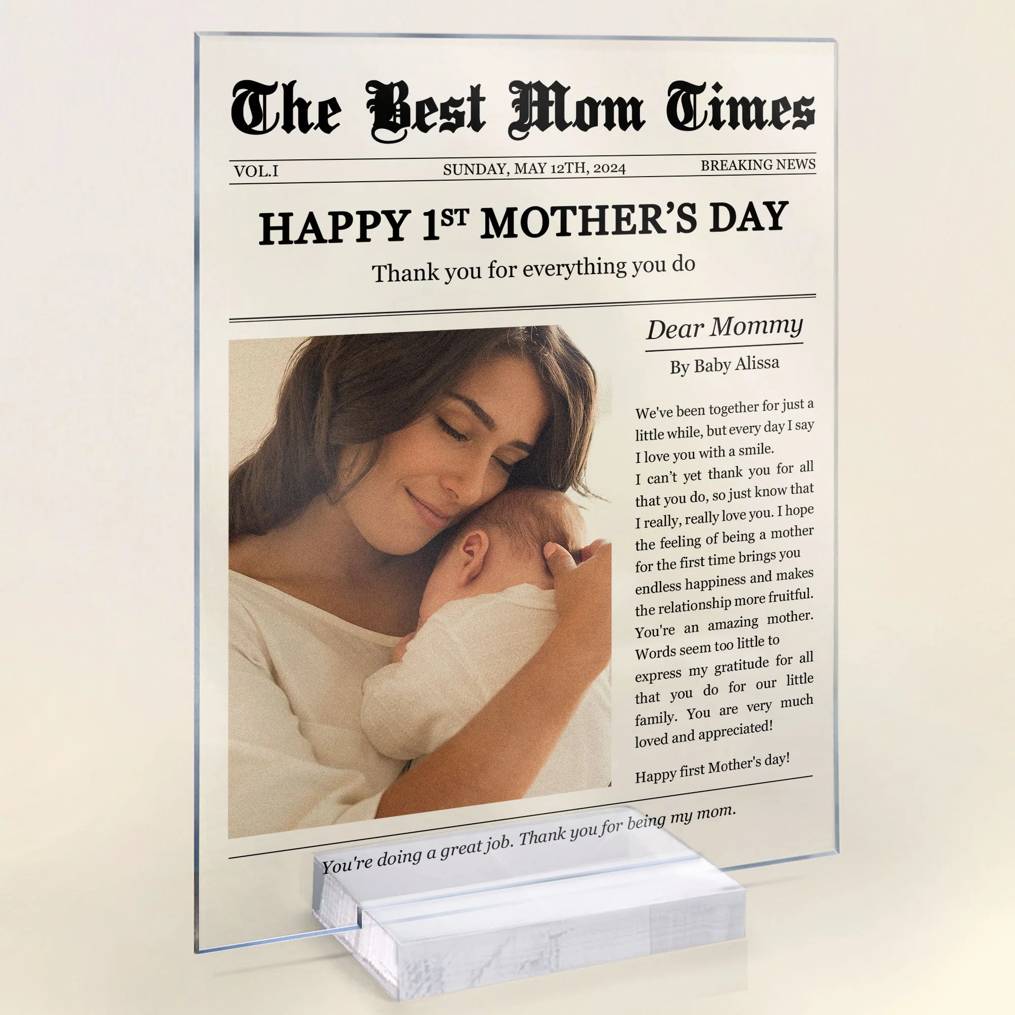 Happy 1st Mother's Day Thank You For Everything - Personalized Acrylic Photo Plaque - Image 6