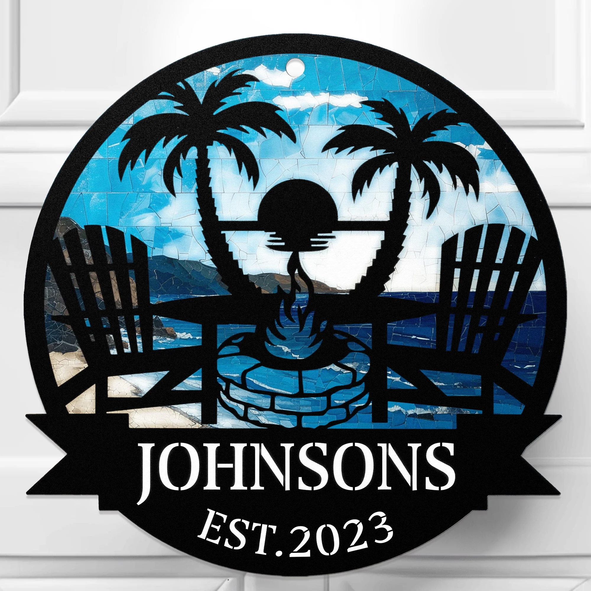 Happy Couple Beach Scene Custom Name - Personalized Metal Sign - Image 3