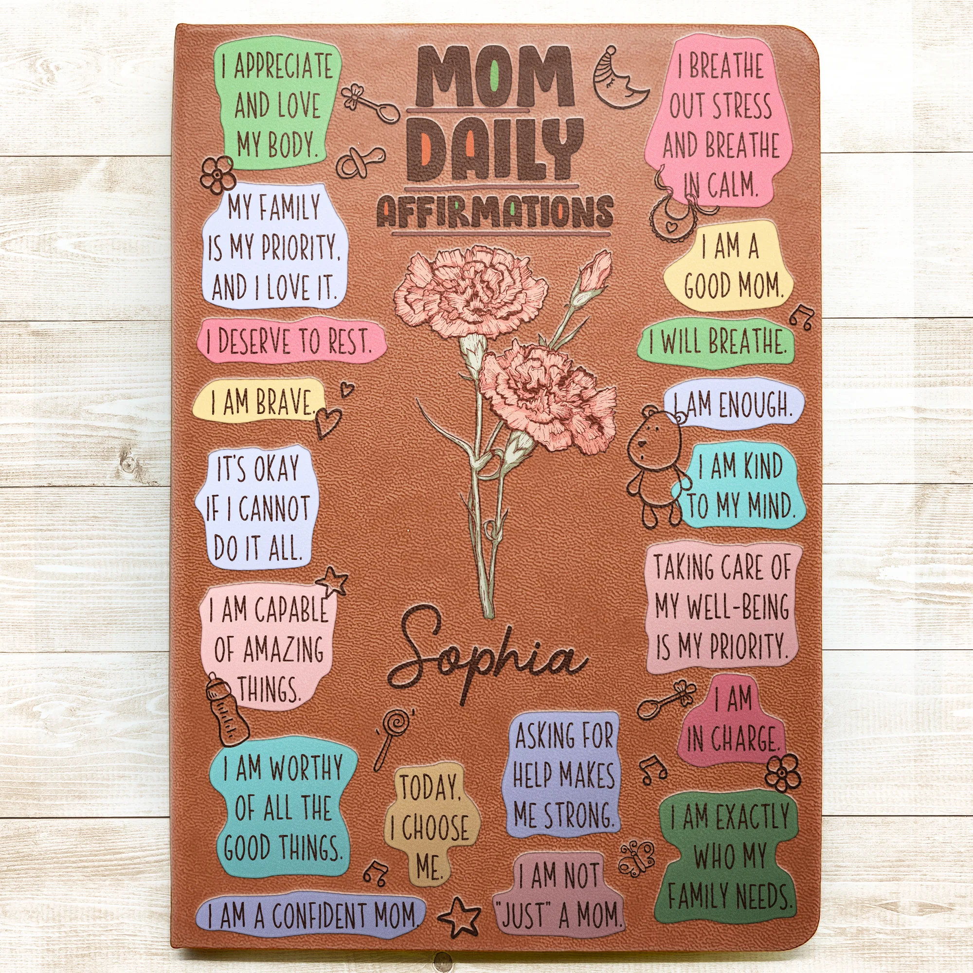 Happy First Mother's Day Mom Daily Affirmations - Personalized Leather Journal - Image 2