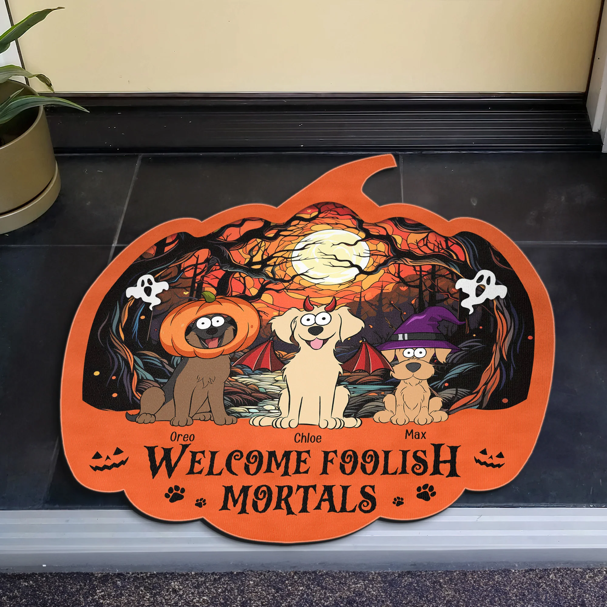 Happy Halloween Welcome Foolish Mortals - Personalized Doormat - Image 4
