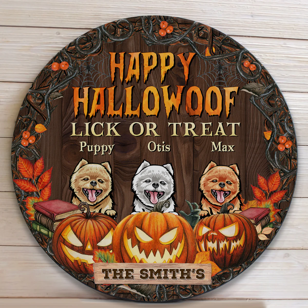 Happy Hallowoof - Personalized Round Wood Sign - Image 2
