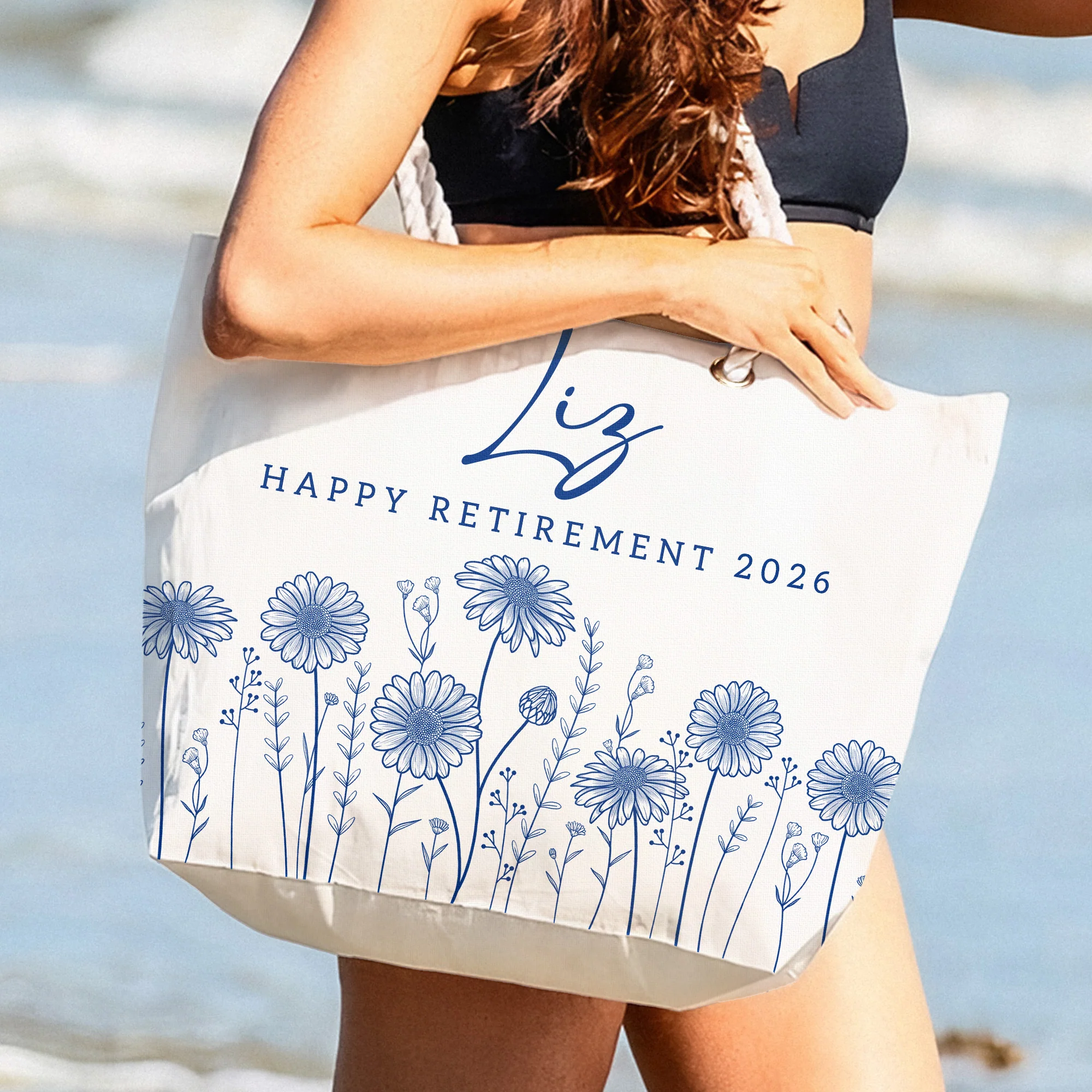 Happy Retirement Custom Birth Flower & Name - Personalized Beach Bag - Image 7