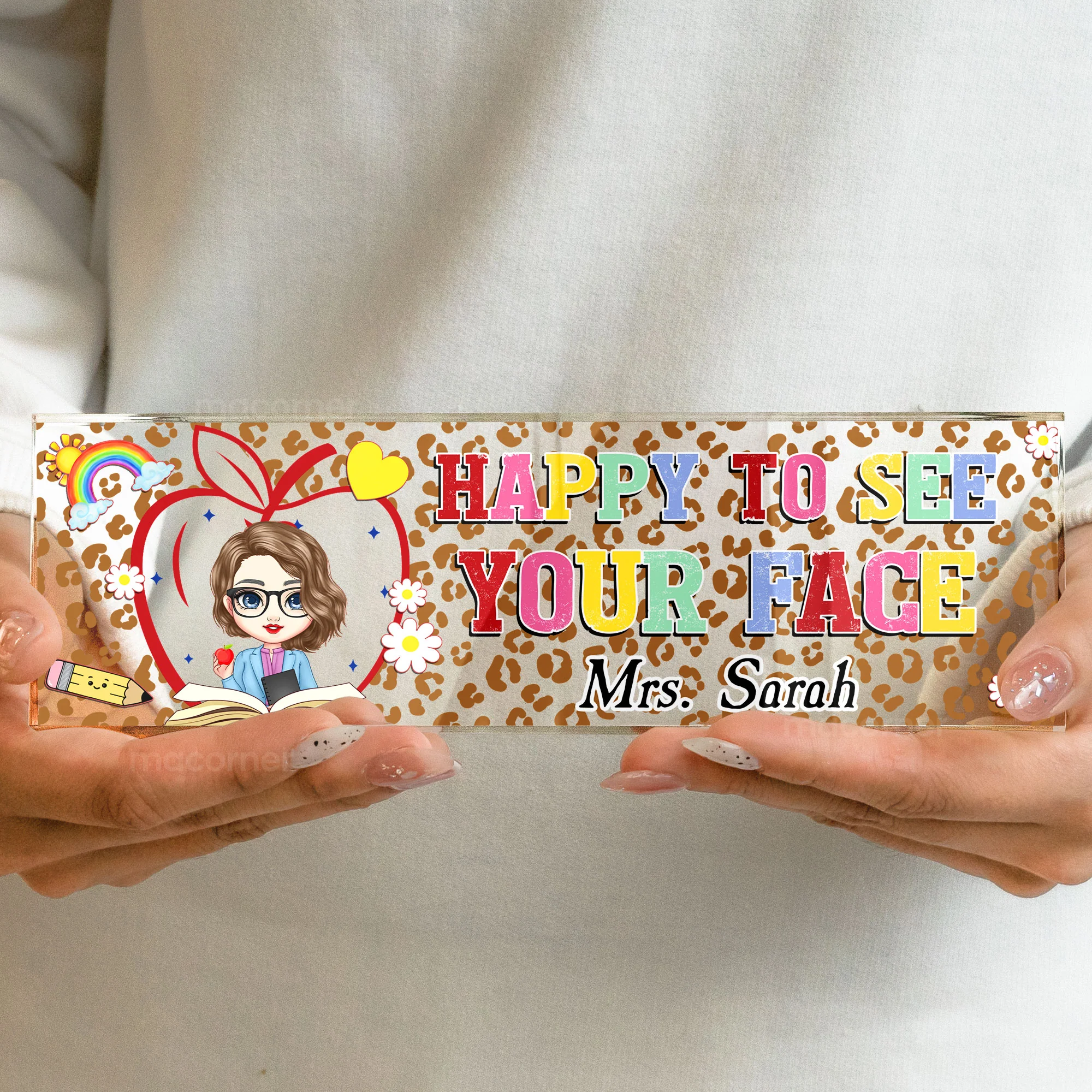 Happy To See Your Face Leopard Pattern Teacher Name Plate - Personalized Name Plate - Image 3