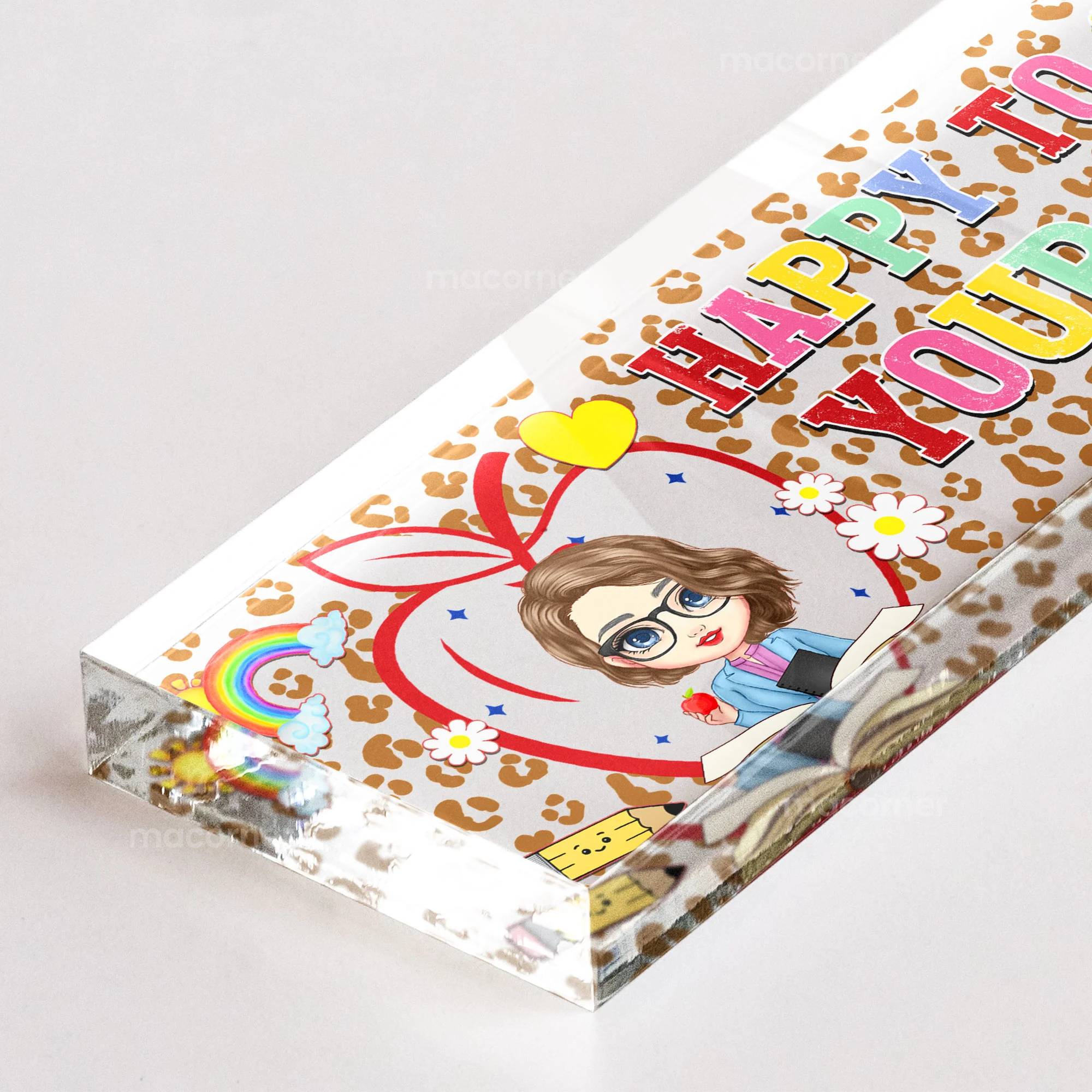 Happy To See Your Face Leopard Pattern Teacher Name Plate - Personalized Name Plate - Image 4