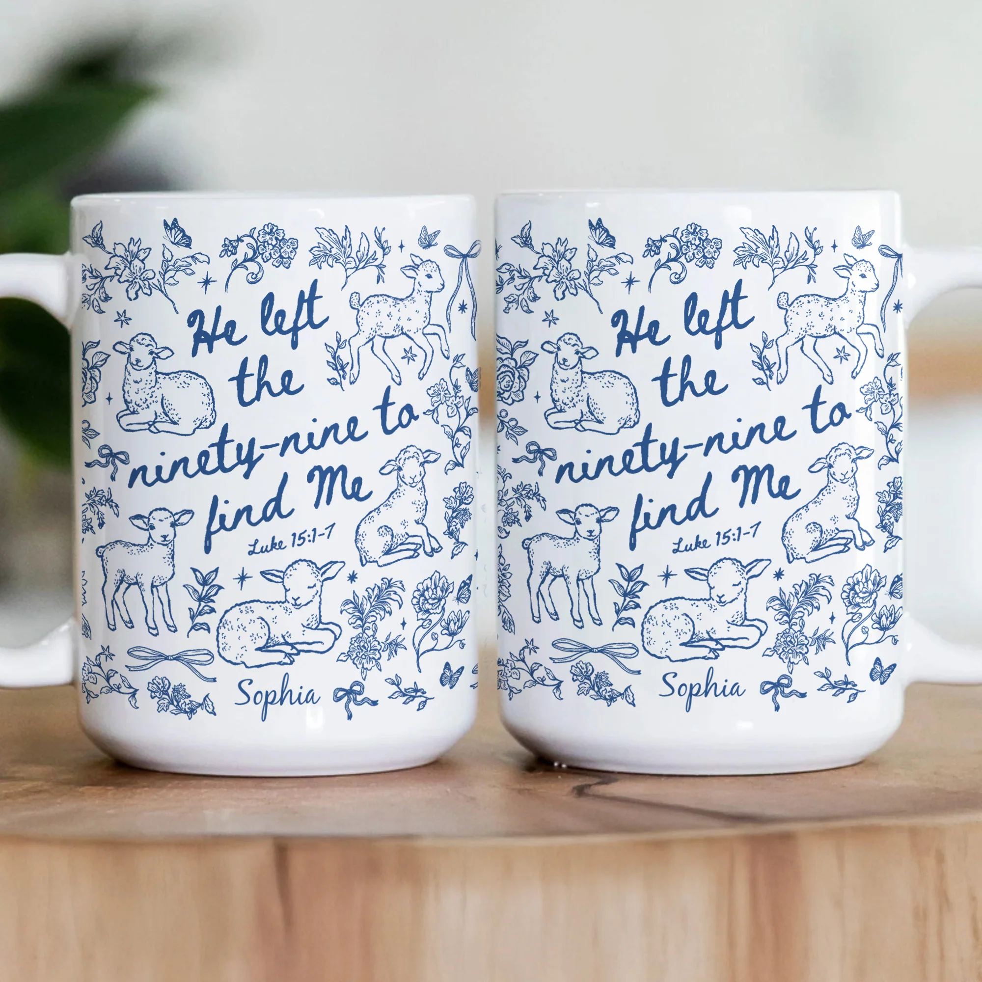 He Left The 99 To Find Me - Lost Sheep Toile De Jouy - Personalized Mug - Image 3