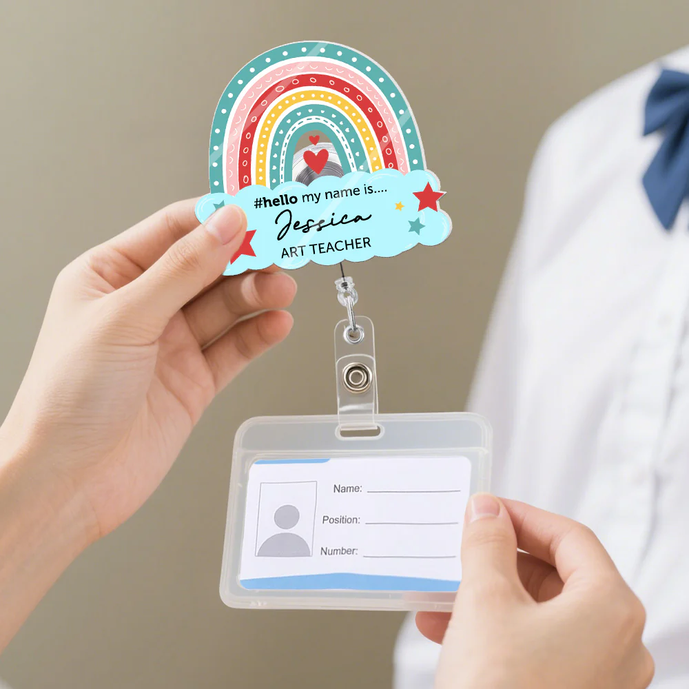 Hello My Name Is....Gift For Teacher - Personalized Acrylic Badge Reel - Image 3