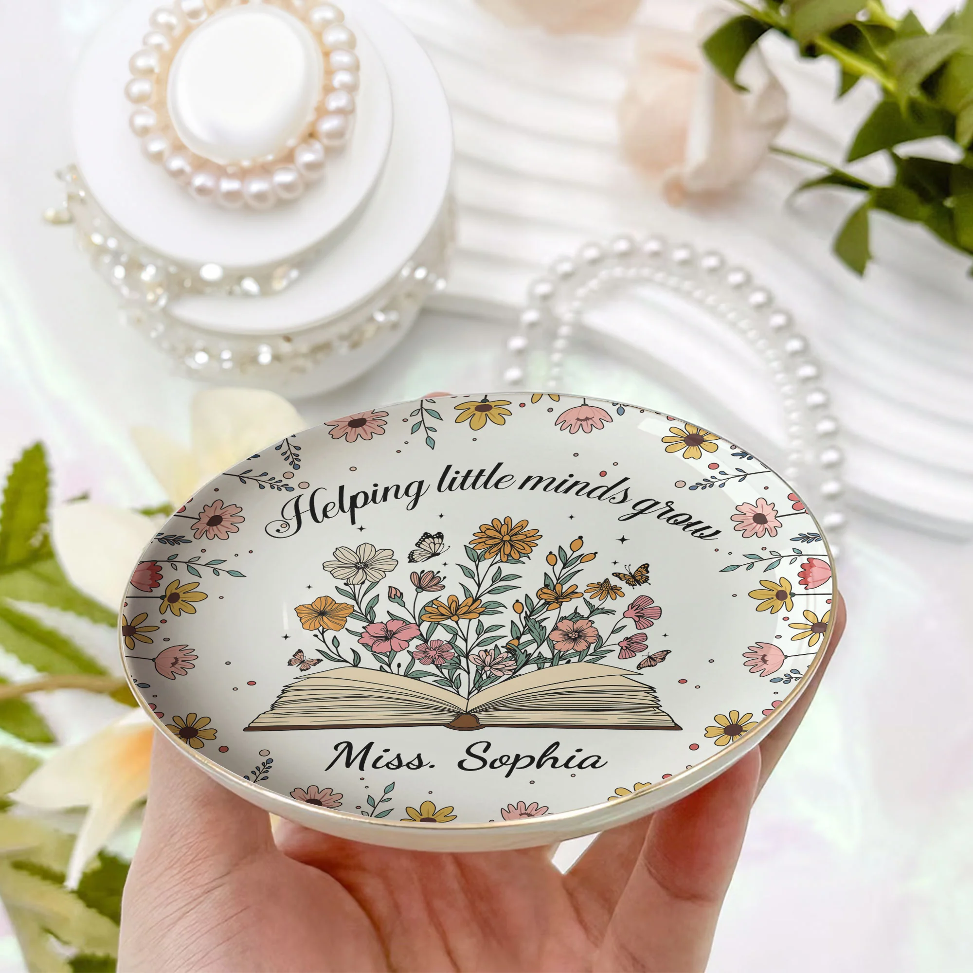 Helping Little Minds Grow Teacher Appreciation Gift - Personalized Jewelry Dish - Image 2