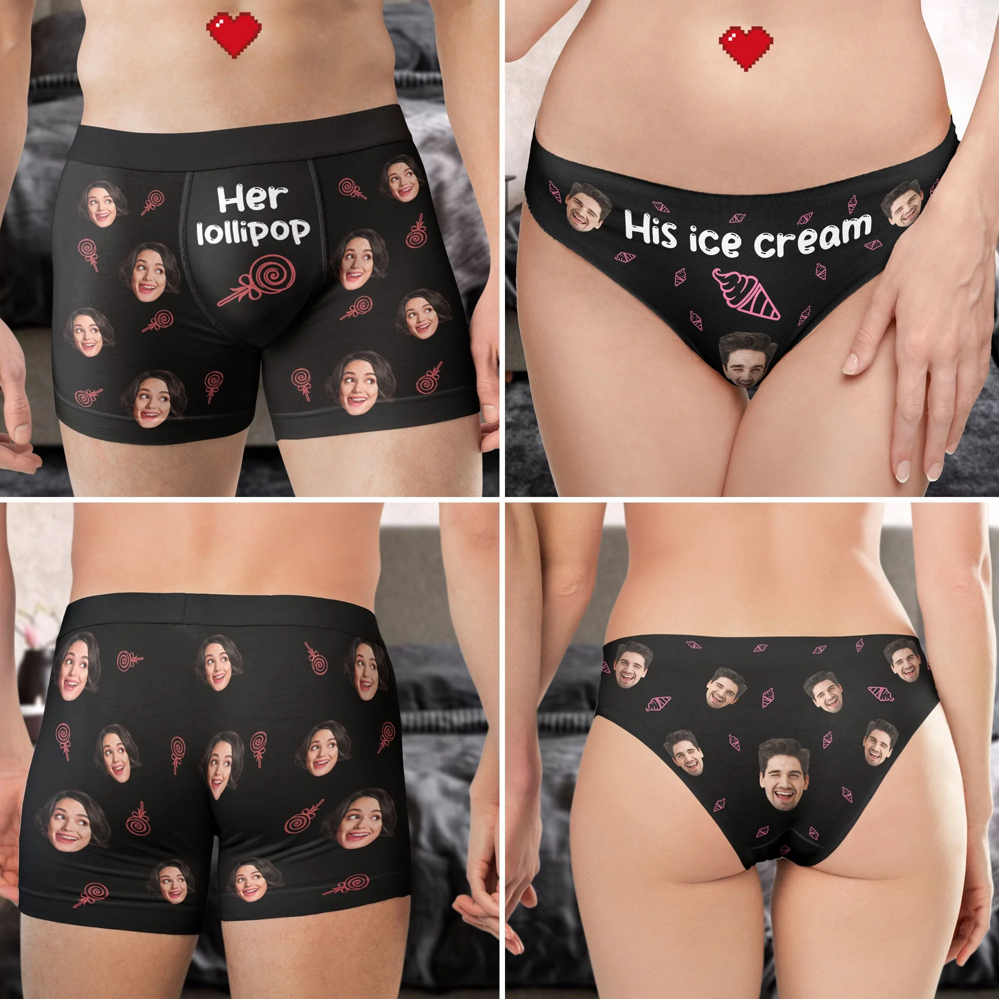 Her Lollipop-His Ice Cream - Personalized Photo Couple Matching Underwear - Image 2