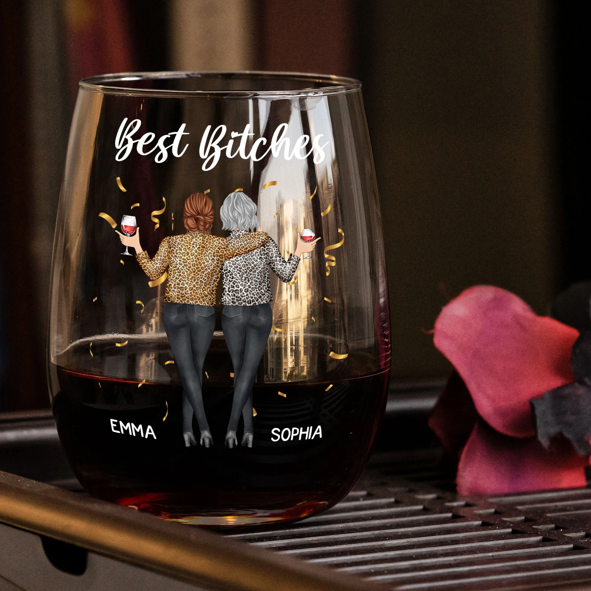 Here's To Another Year Of Bonding Over Alcohol & Keeping Each Other Sane - Personalized Stemless Wine Glass - Image 2