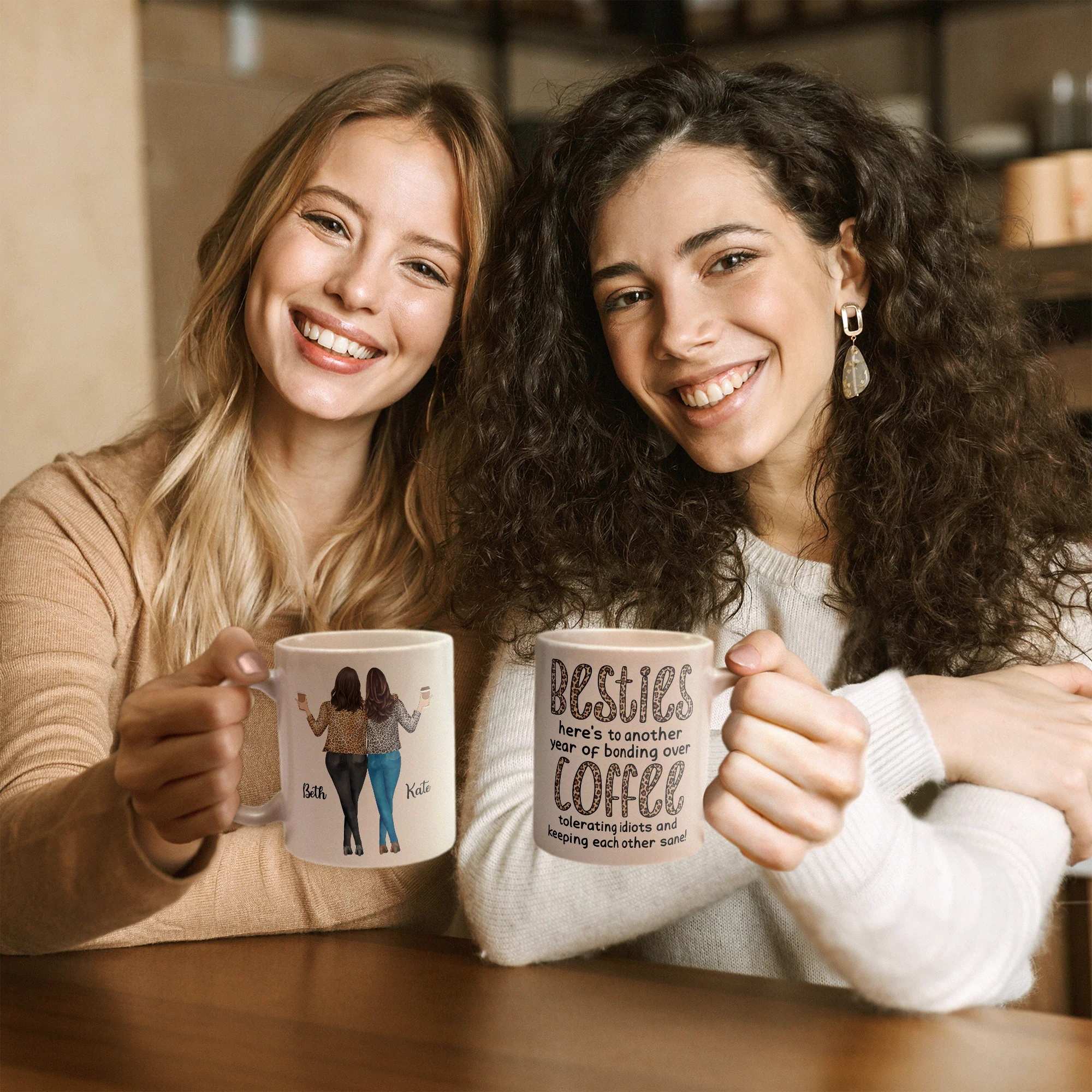 Here's To Another Year Of Bonding Over Coffee - Personalized Mug - Birthday, New Year Gift For Besties, Soul Sisters, Sistas, BFF, Friends - Leopard Pattern Jacket Women - Image 5