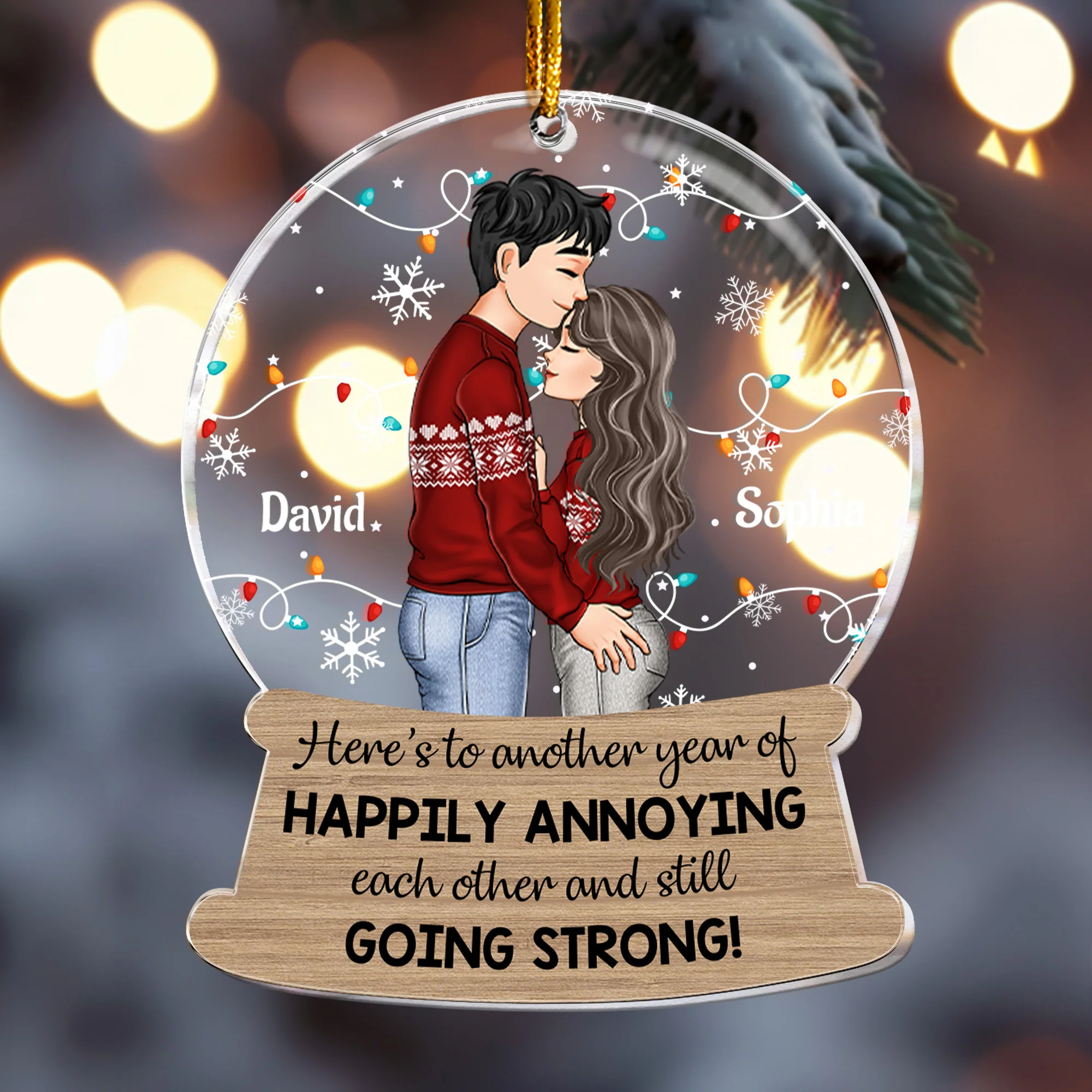 Here's To Another Year Of Happily Annoying Each Other - Personalized Acrylic Ornament - Image 2