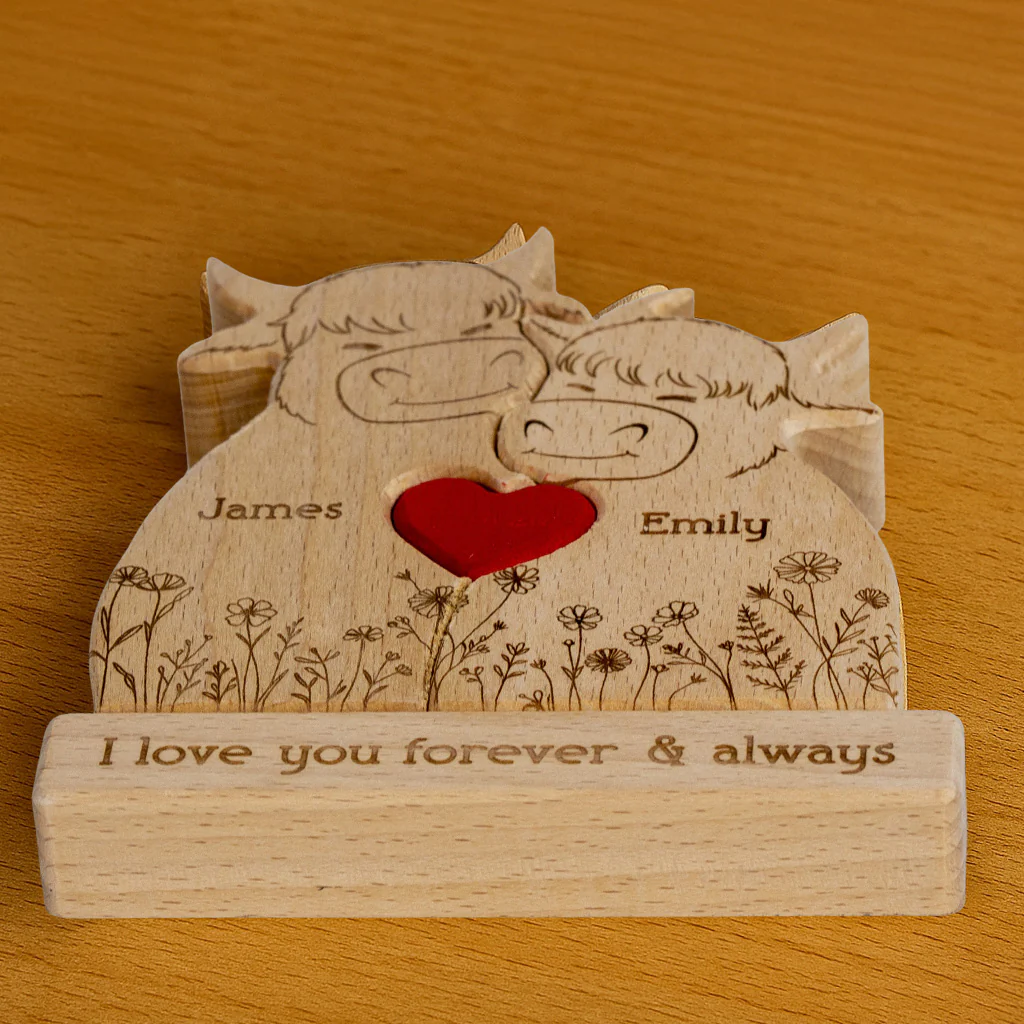 Highland Cow Couple Anniversary Gift Valentine's Day Gift - Personalized Wooden Puzzle - Image 3