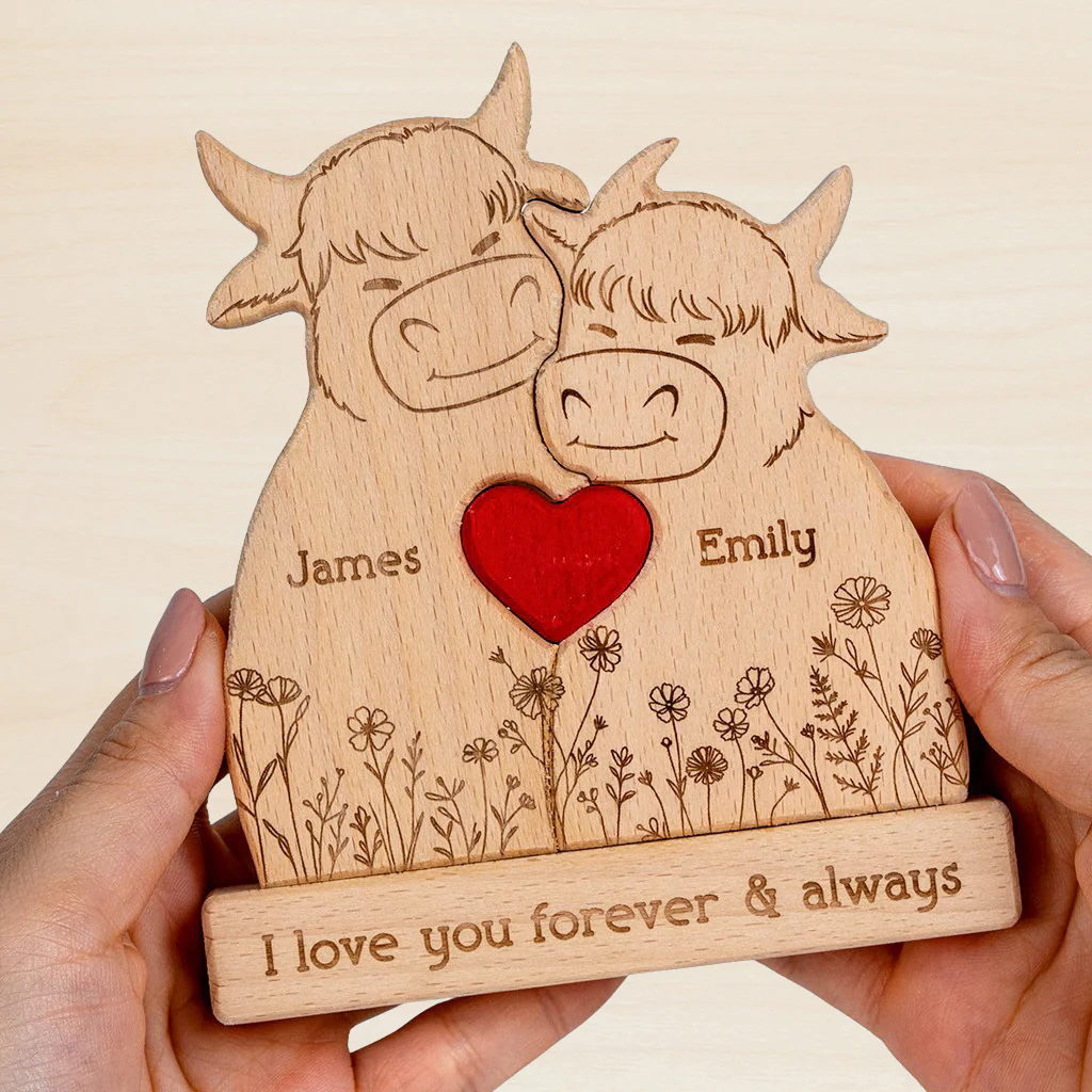 Highland Cow Couple Anniversary Gift Valentine's Day Gift - Personalized Wooden Puzzle - Image 4