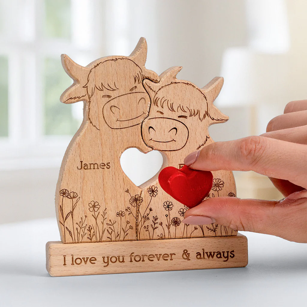 Highland Cow Couple Anniversary Gift Valentine's Day Gift - Personalized Wooden Puzzle - Image 5