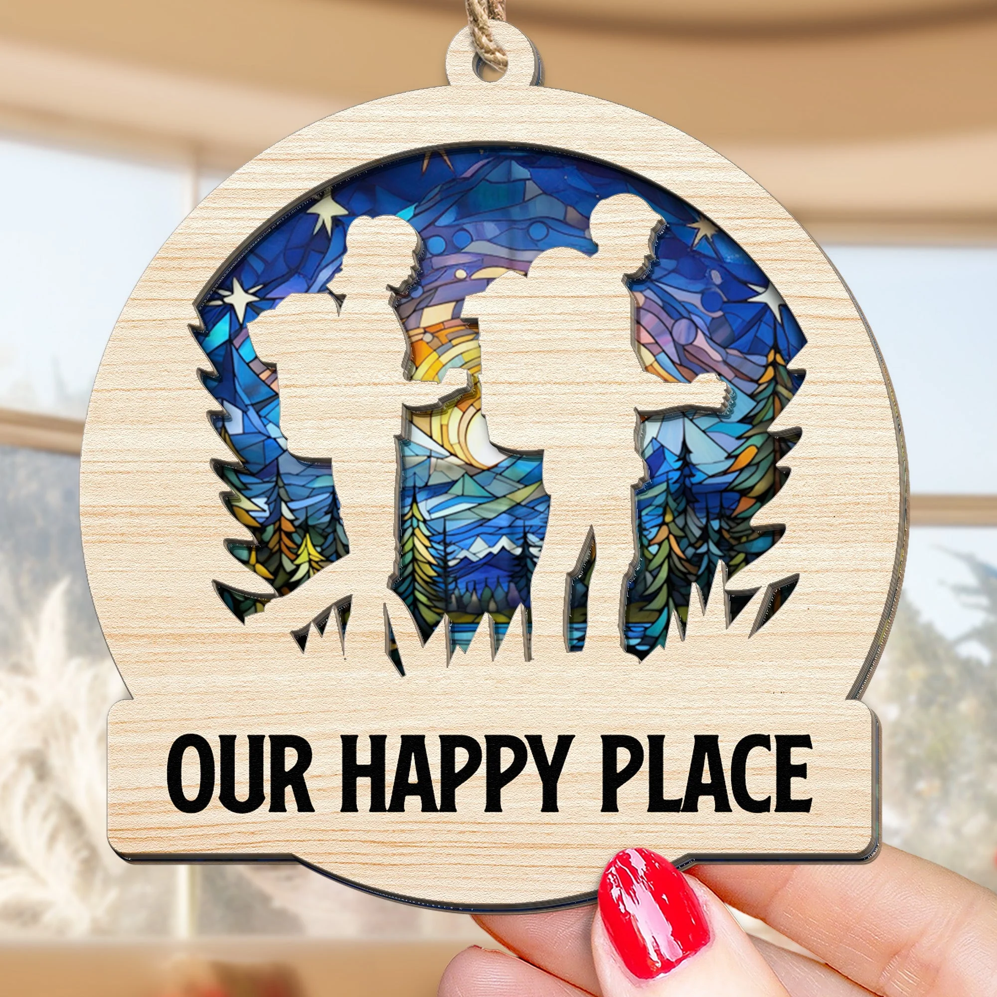 Hiking Couple Best Gifts For Hikers - Personalized Suncatcher Ornament - Image 3