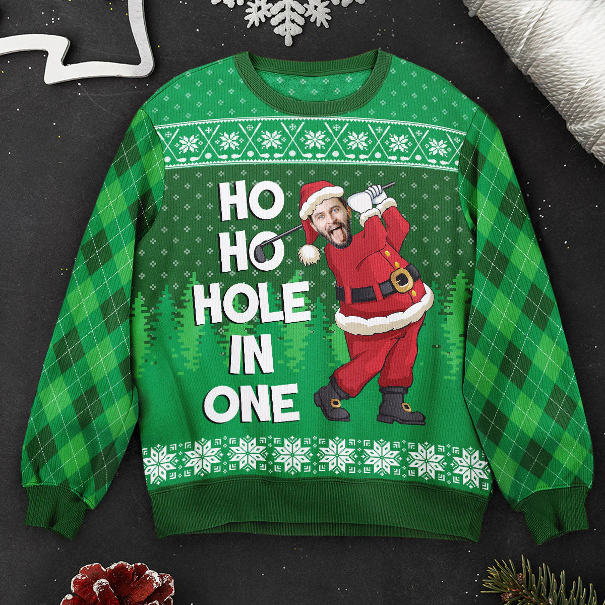 Ho Ho Hole In One - Personalized Photo Ugly Sweater - Image 2