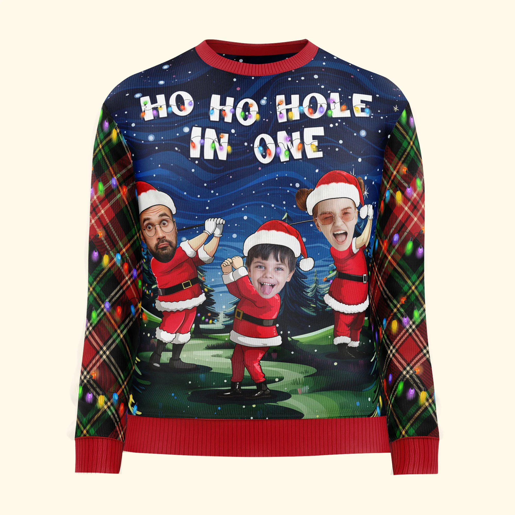 Ho Ho Hole In One Santa Golfer - Personalized Photo Ugly Sweater - Image 6