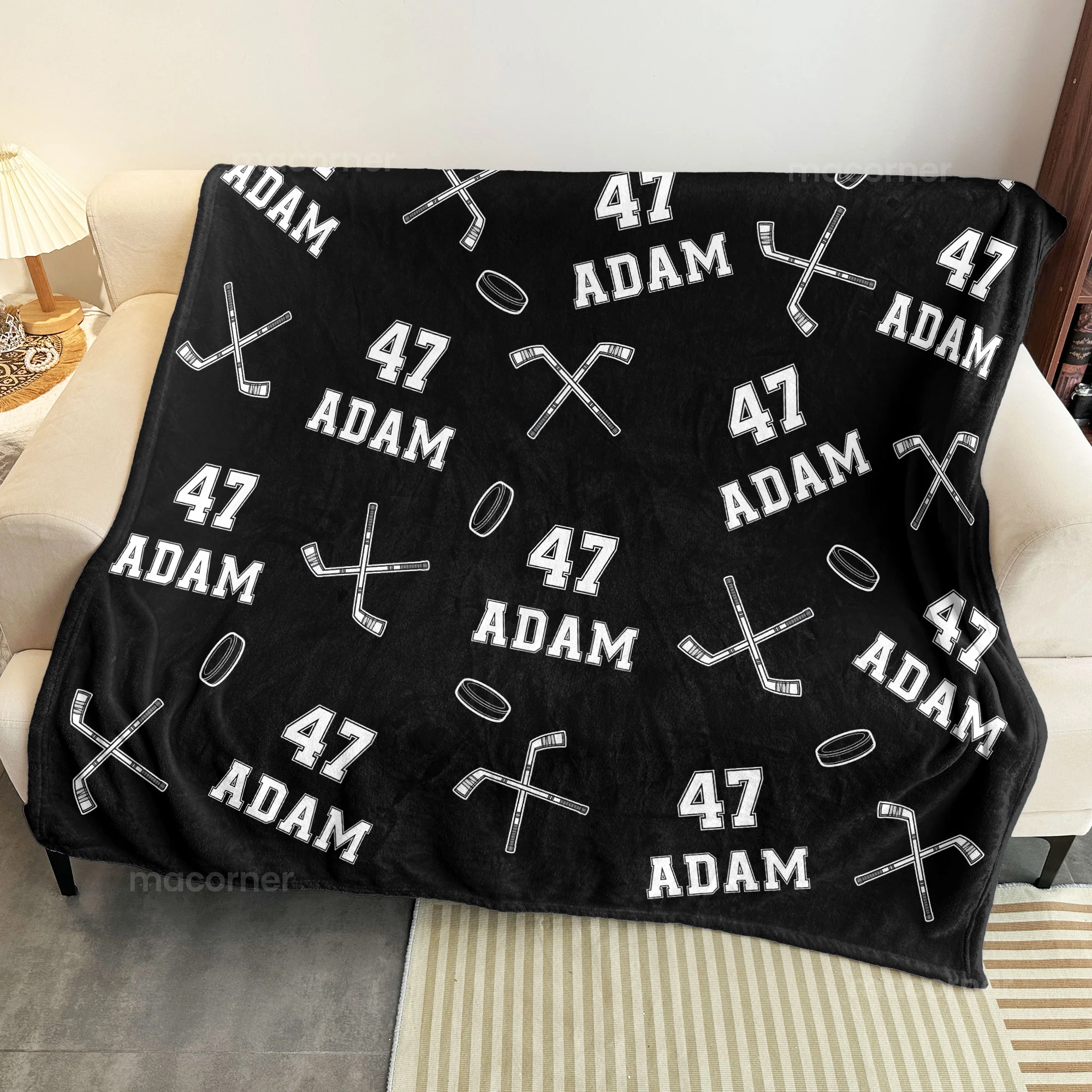 Hockey Custom Name, Number - Personalized Blanket - Image 4