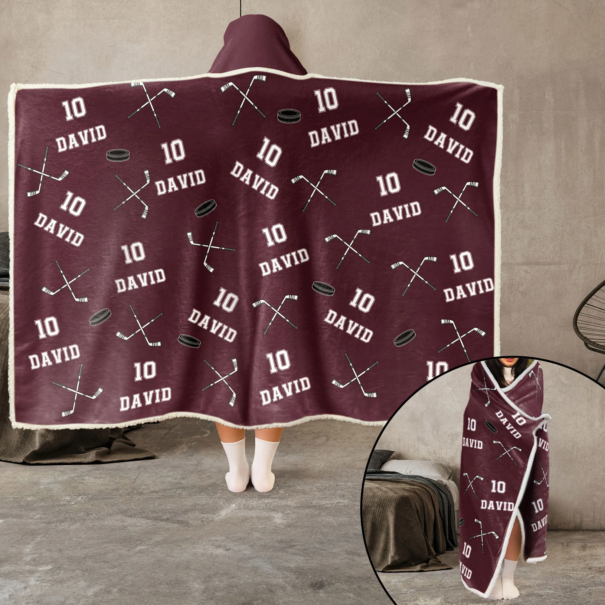 Hockey Custom Name - Personalized Wearable Blanket Hoodie - Image 4