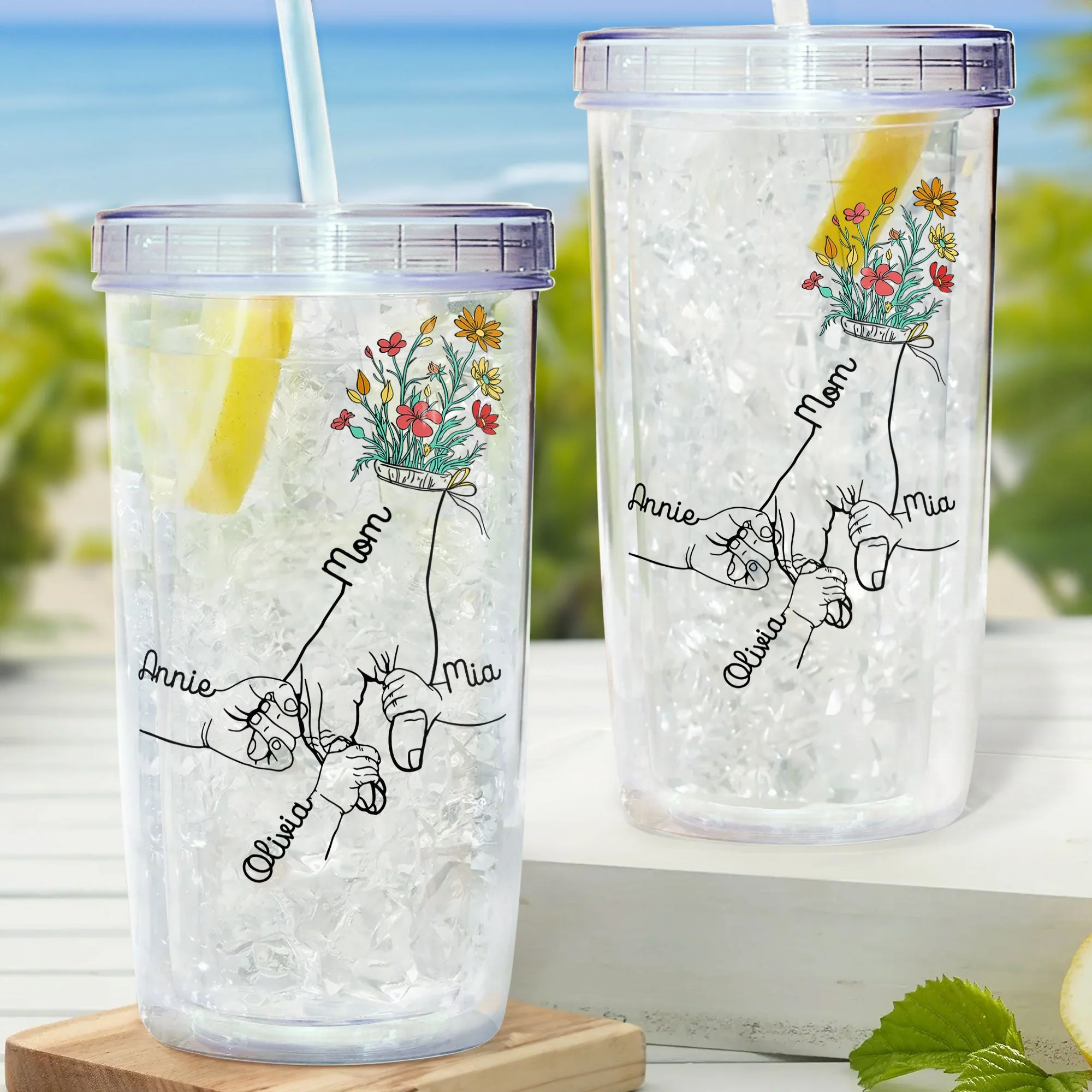 Holding Mom's Hand Wild Floral - Personalized Acrylic Tumbler With Straw - Image 3