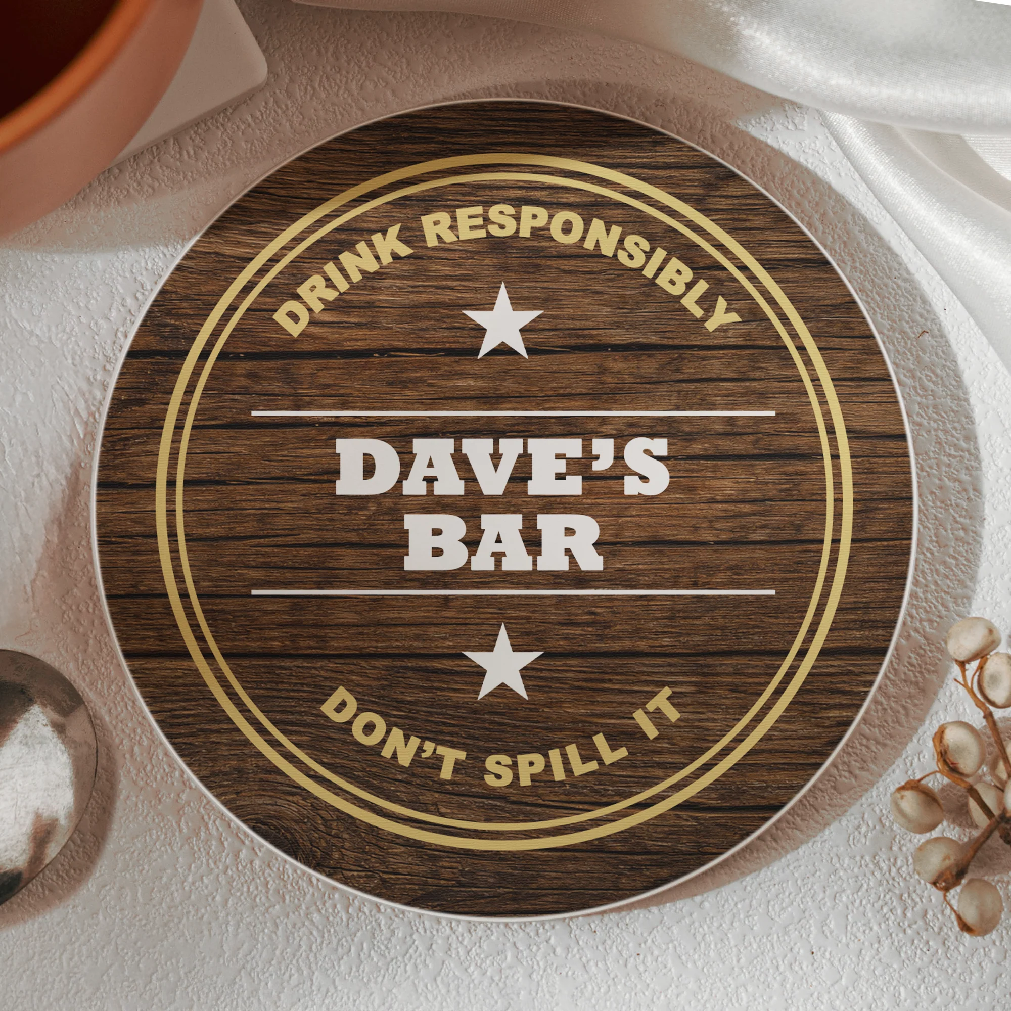 Home Bar, Drink Responsibly, Please Don’t Spill - Personalized Ceramic Coaster - Image 2