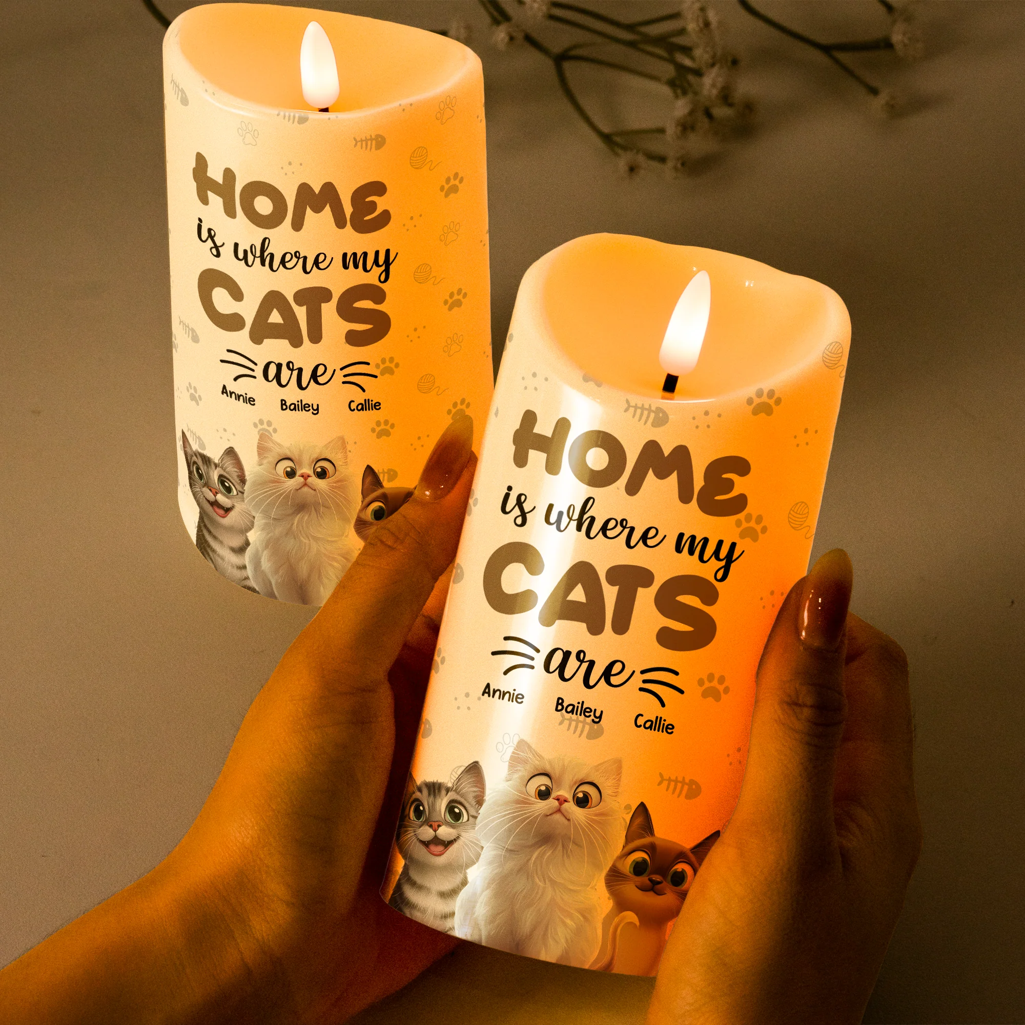 Home Is Where My Cats Are - Personalized LED Candle - Image 2