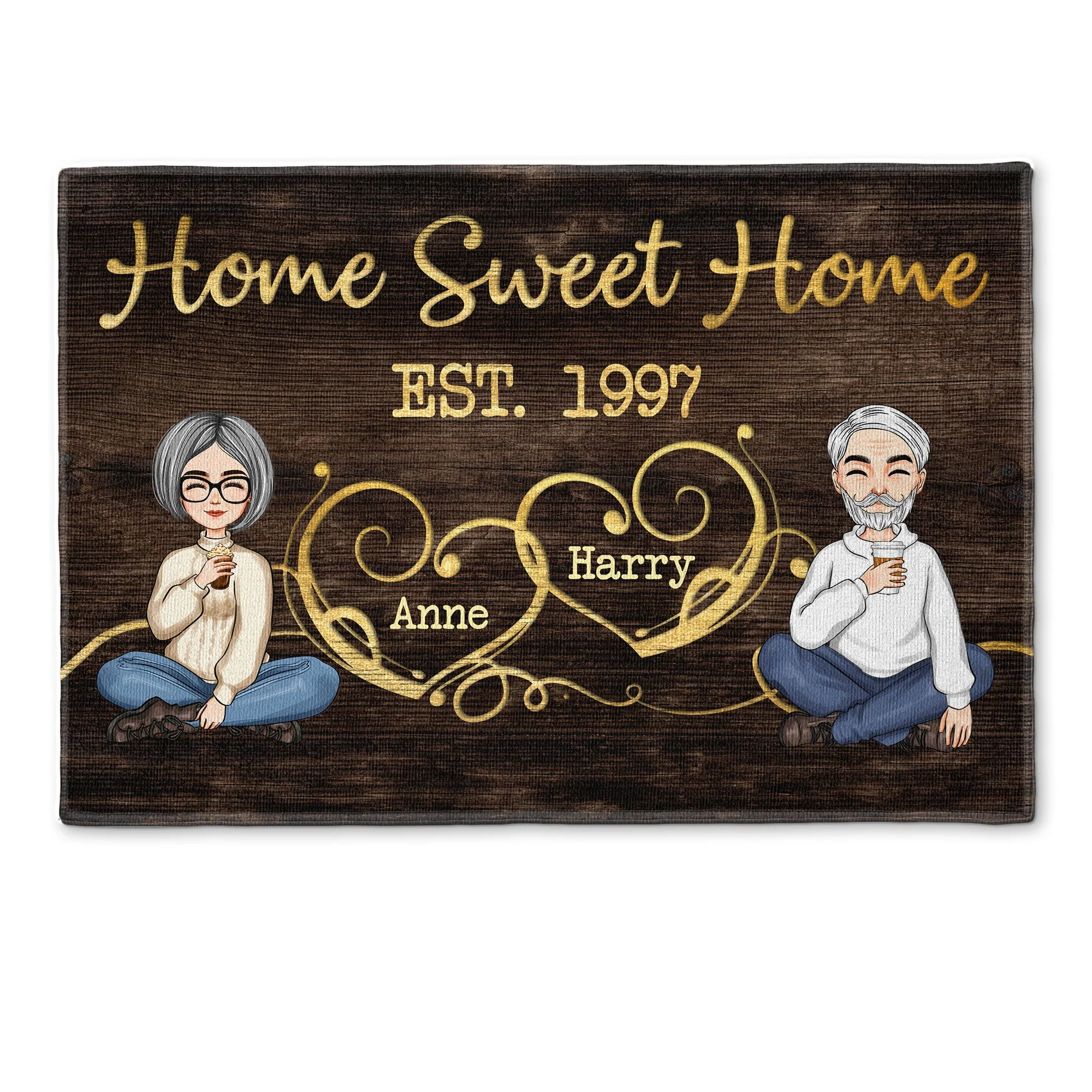 Home Sweet Home - Cartoon Couple - Personalized Doormat - Home Decor, Birthday, New Home Gift For Couple, Husband, Wife, Lover, Boyfriend, Girlfriend