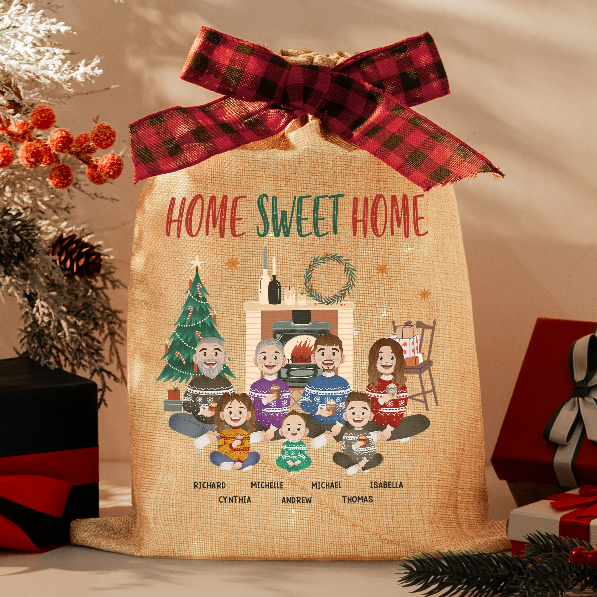Home Sweet Home - Personalized Lighted Burlap Sack - Image 2