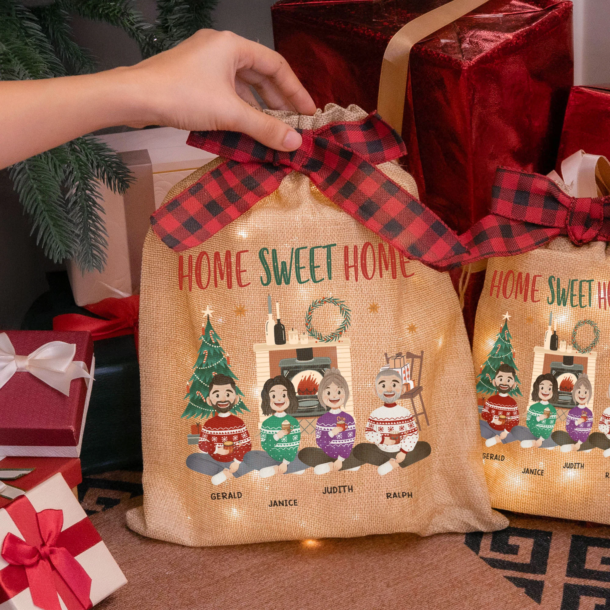 Home Sweet Home - Personalized Lighted Burlap Sack - Image 3