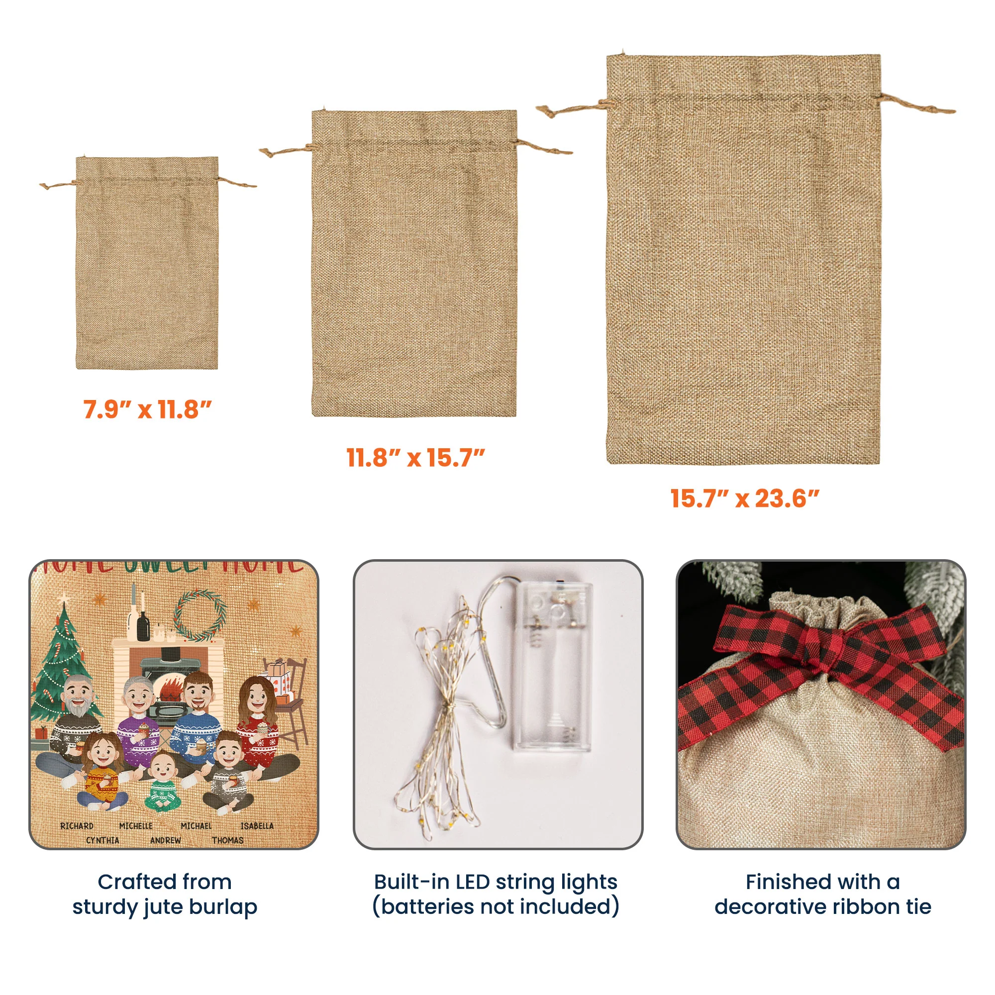 Home Sweet Home - Personalized Lighted Burlap Sack - Image 5