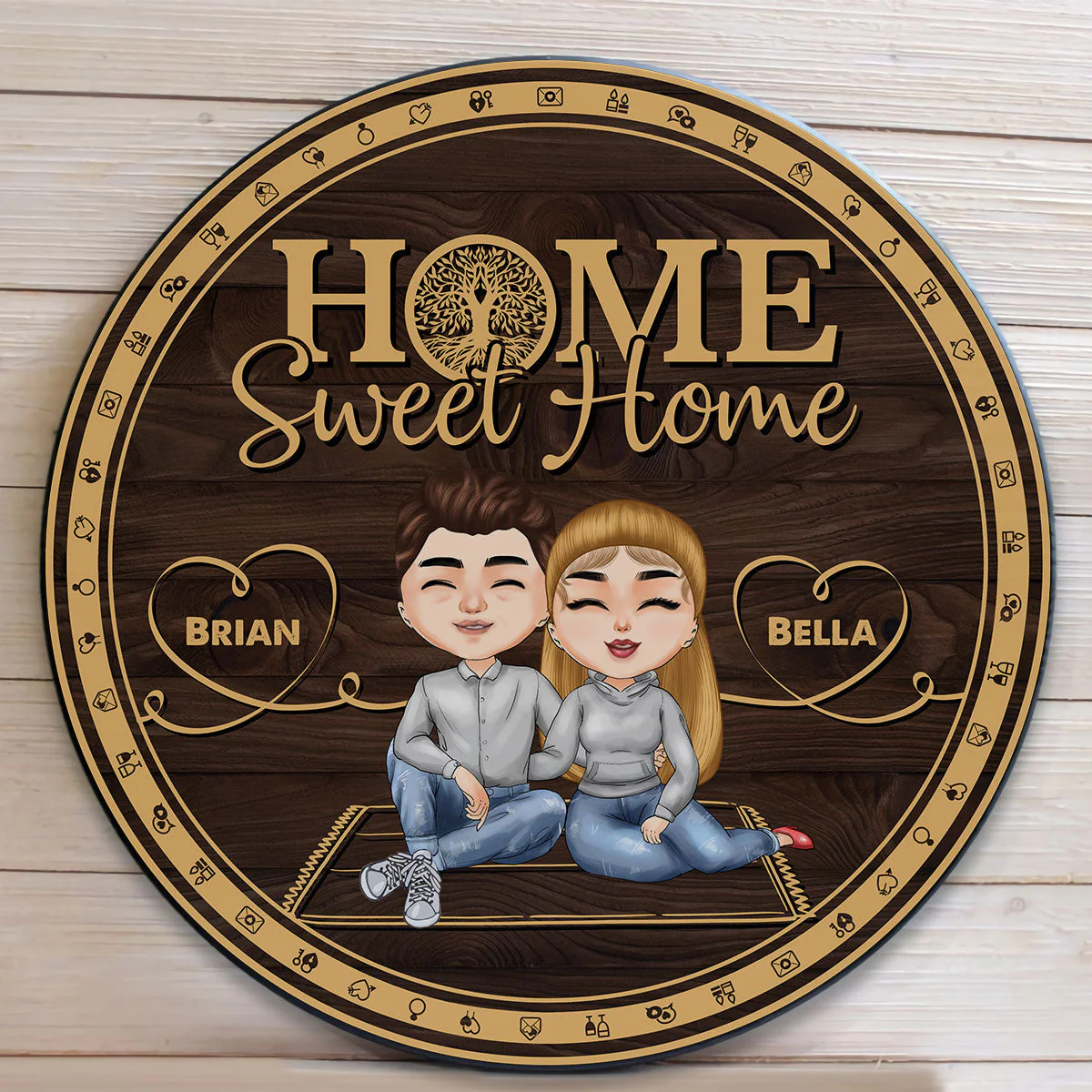 Home Sweet Home - Personalized Round Wood Sign - Image 2