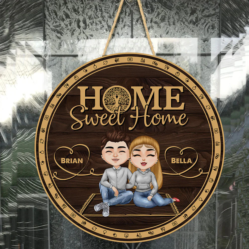 Home Sweet Home - Personalized Round Wood Sign - Image 3