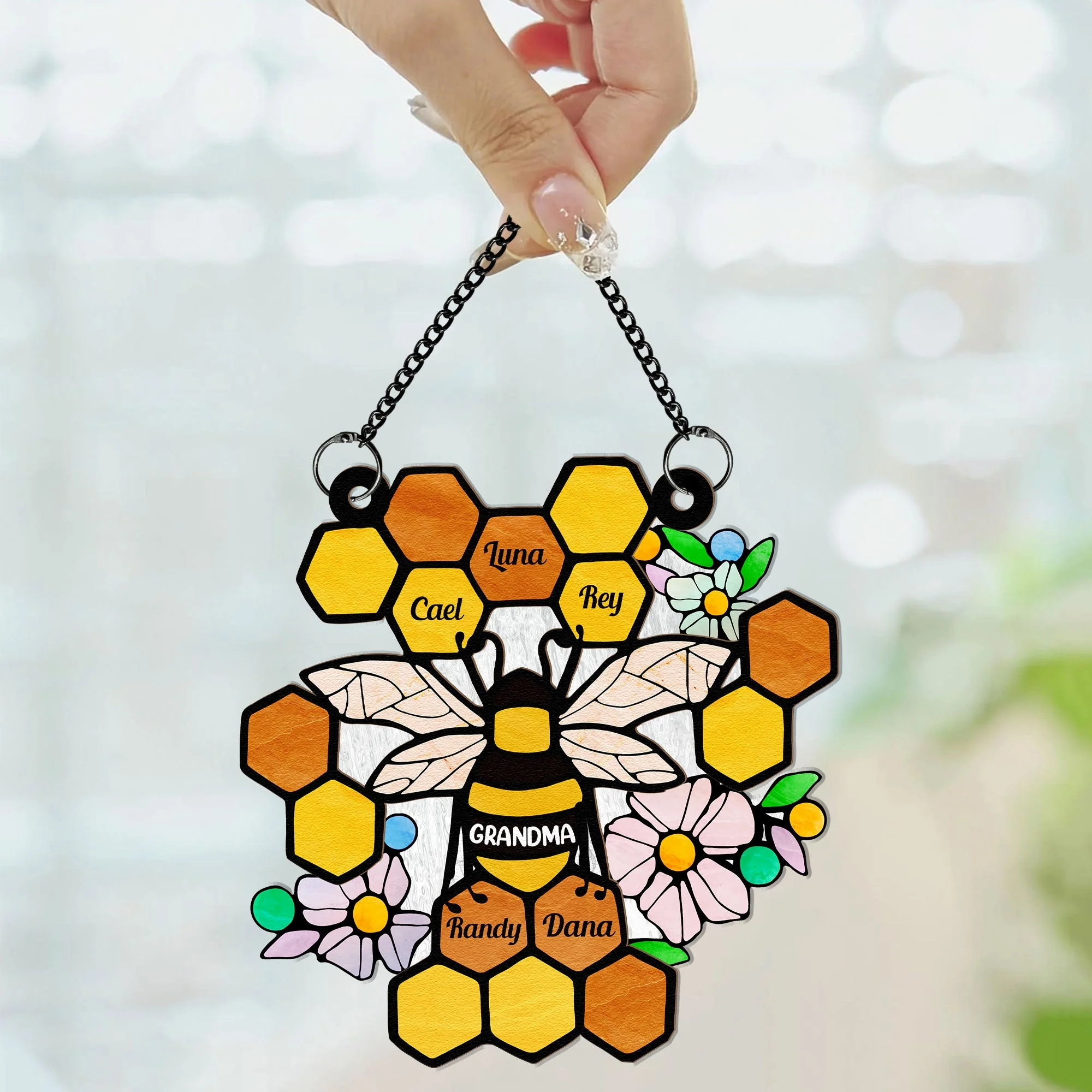 Honeycomb - Personalized Window Hanging Suncatcher Ornament - Image 2