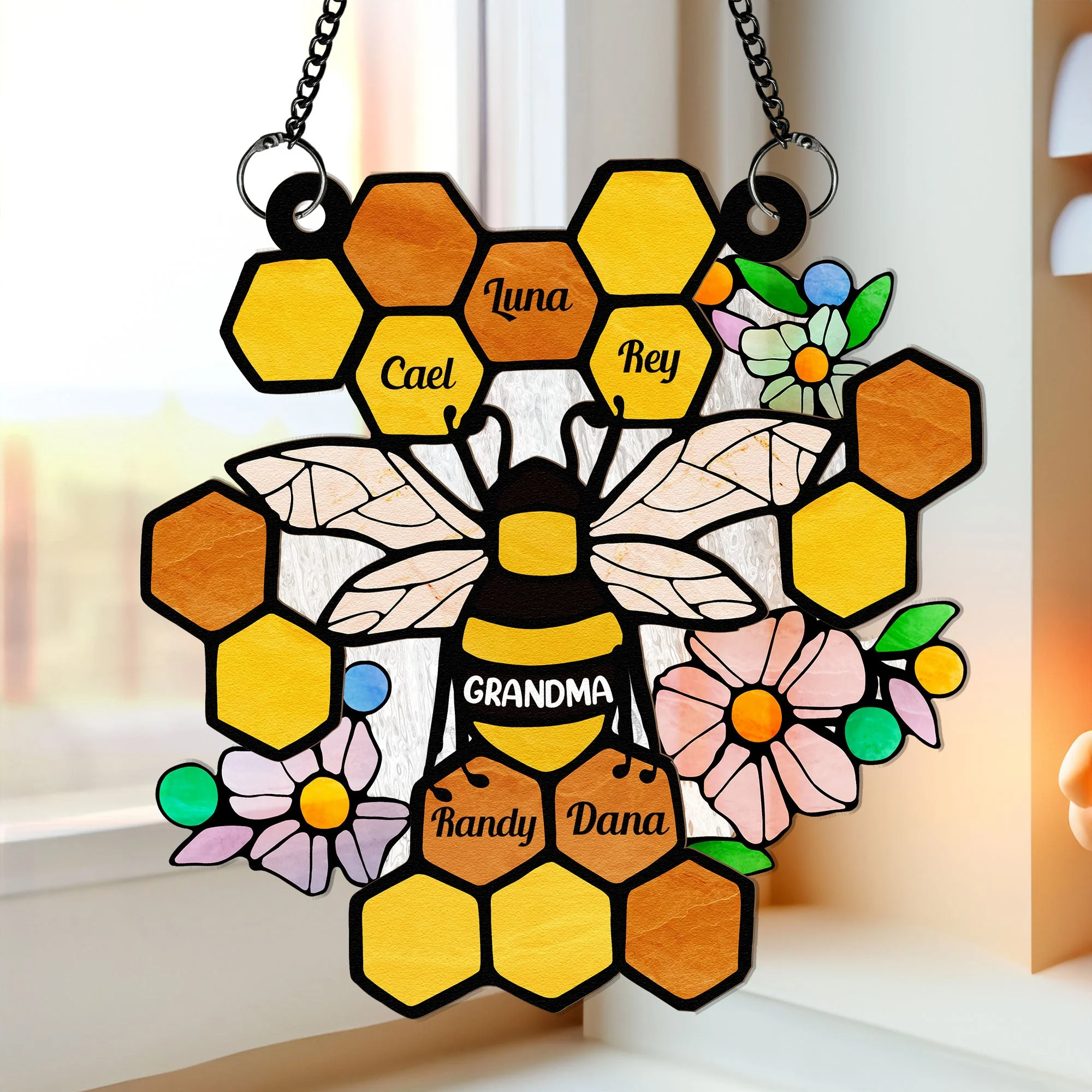 Honeycomb - Personalized Window Hanging Suncatcher Ornament - Image 3