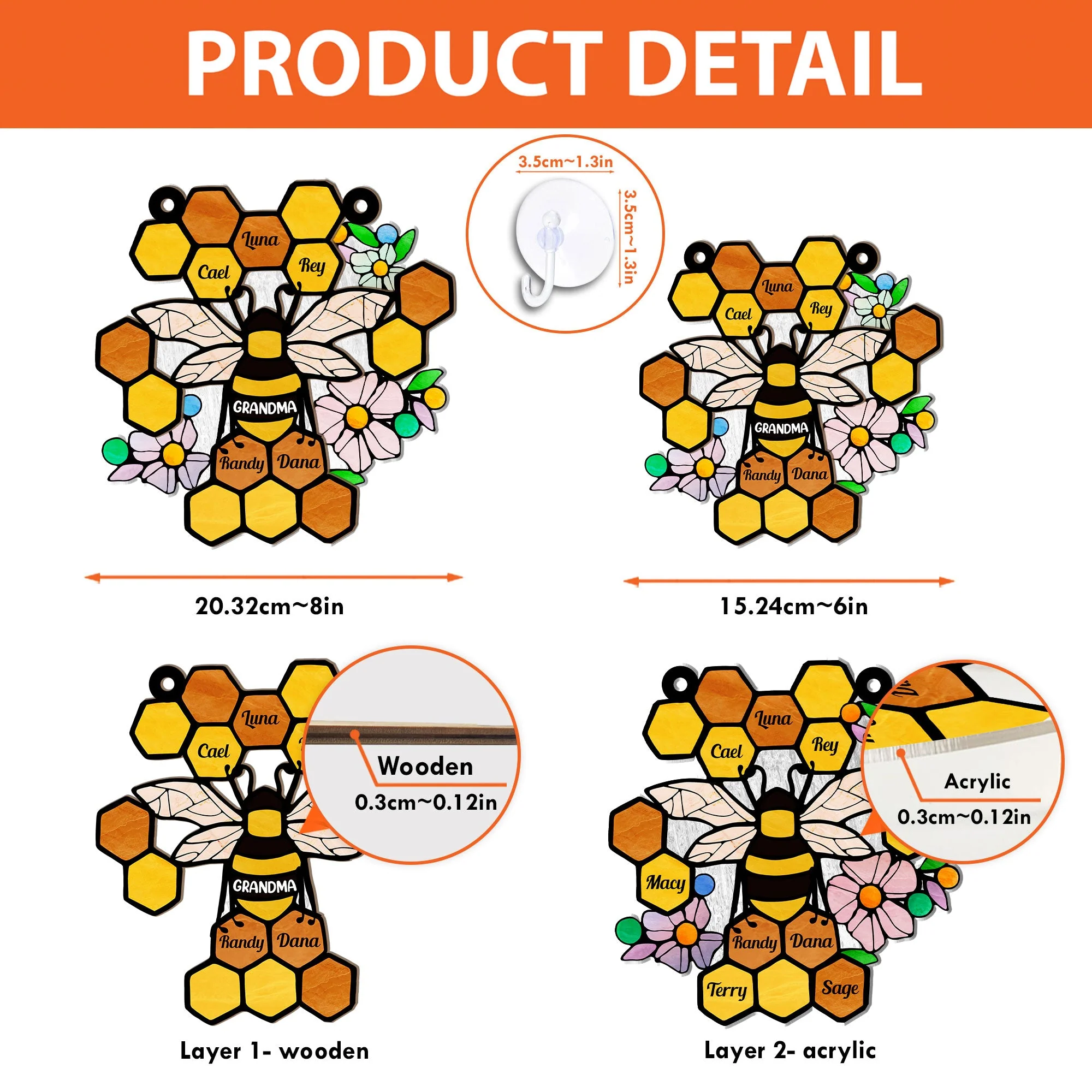 Honeycomb - Personalized Window Hanging Suncatcher Ornament - Image 5