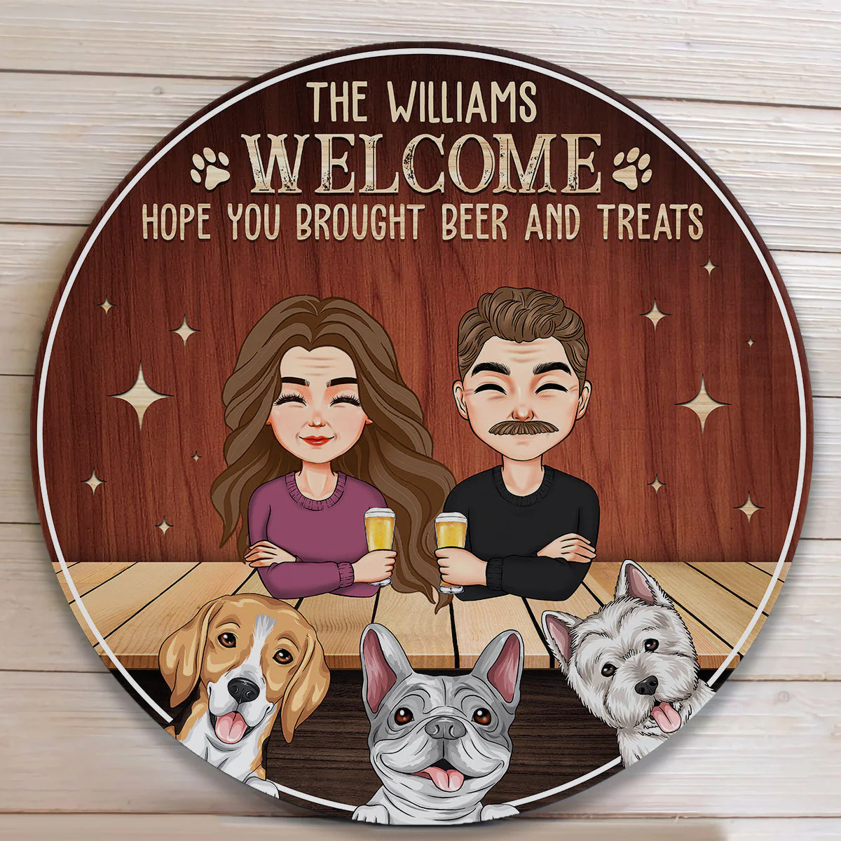 Hope You Brought Beer And Treats - Personalized Round Wood Sign - Image 2