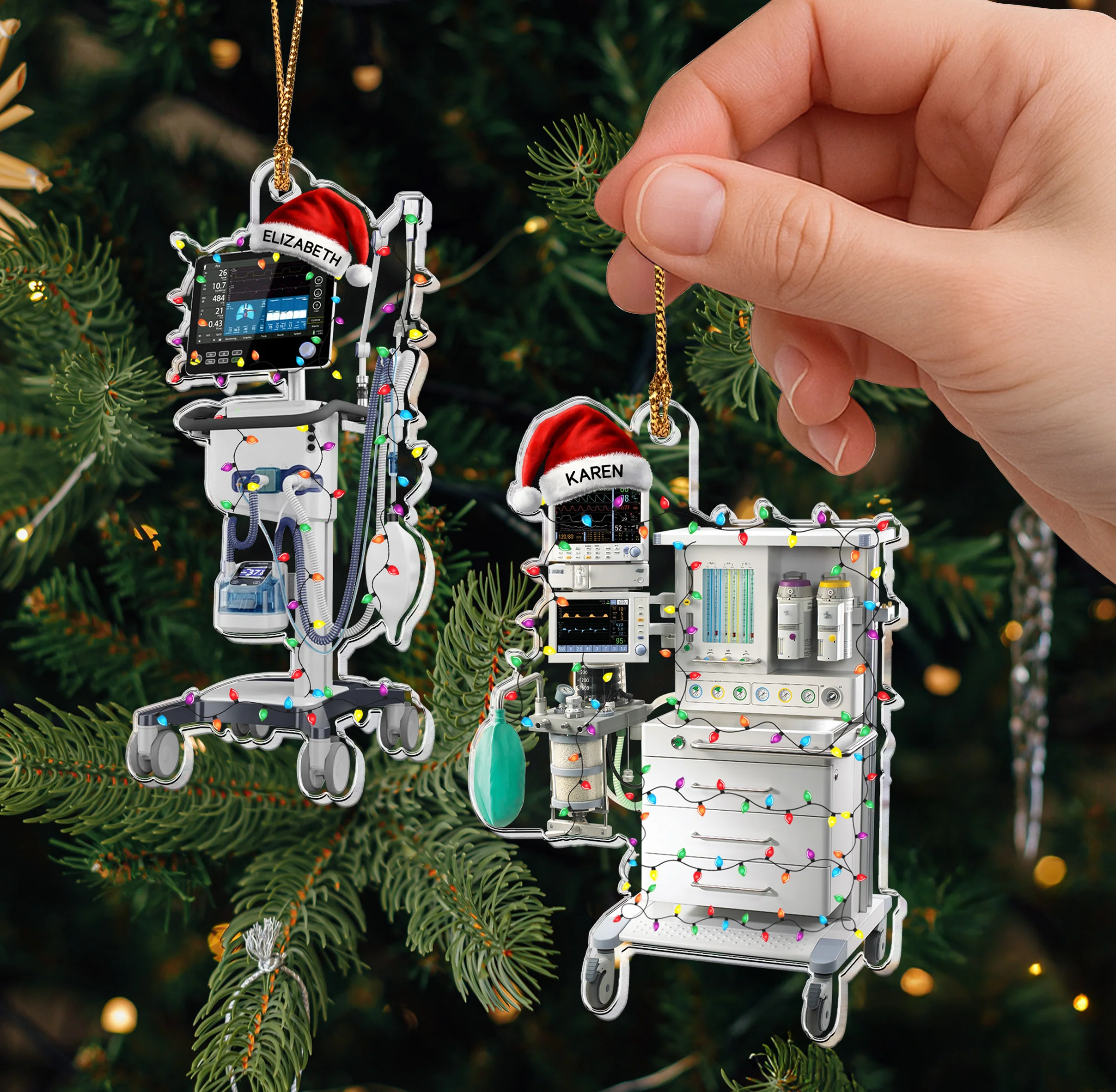 Hospital Machines Flattened Design Gift For Nurse - Personalized Acrylic Ornament - Image 2